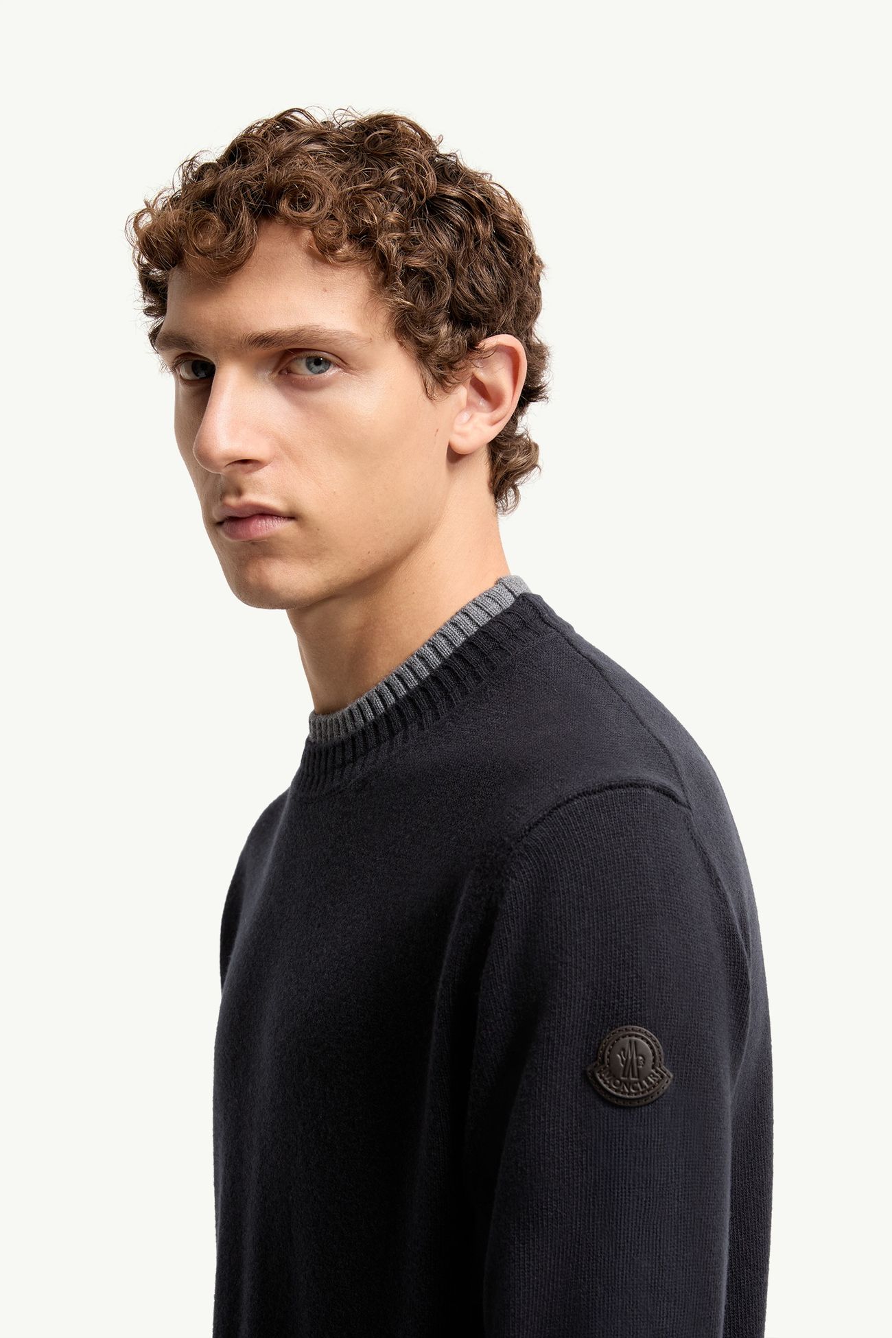 Leather Logo Wool & Cashmere Blend Jumper Men Navy Blue Moncler 1