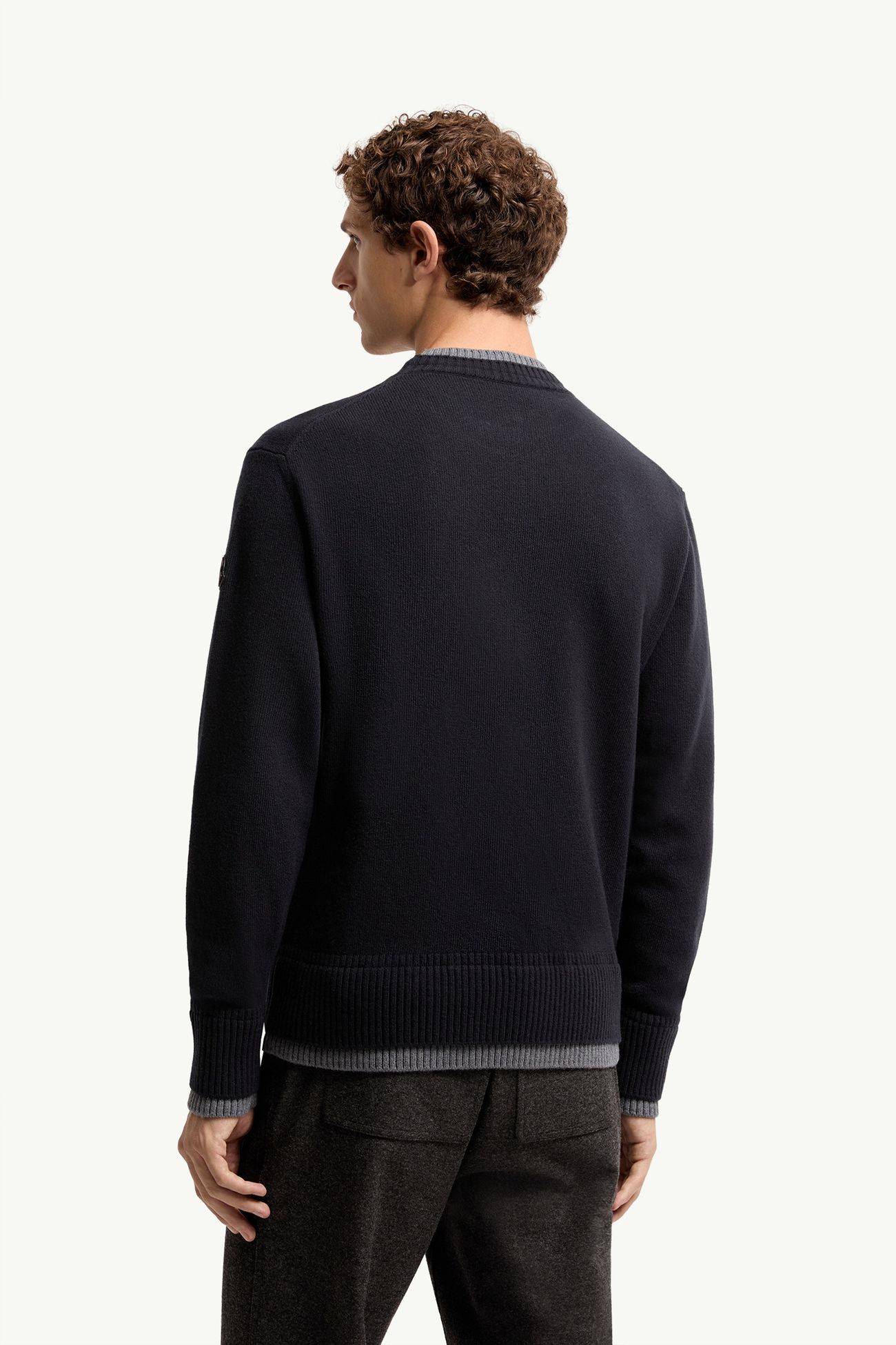 Leather Logo Wool & Cashmere Blend Jumper Men Navy Blue Moncler 4