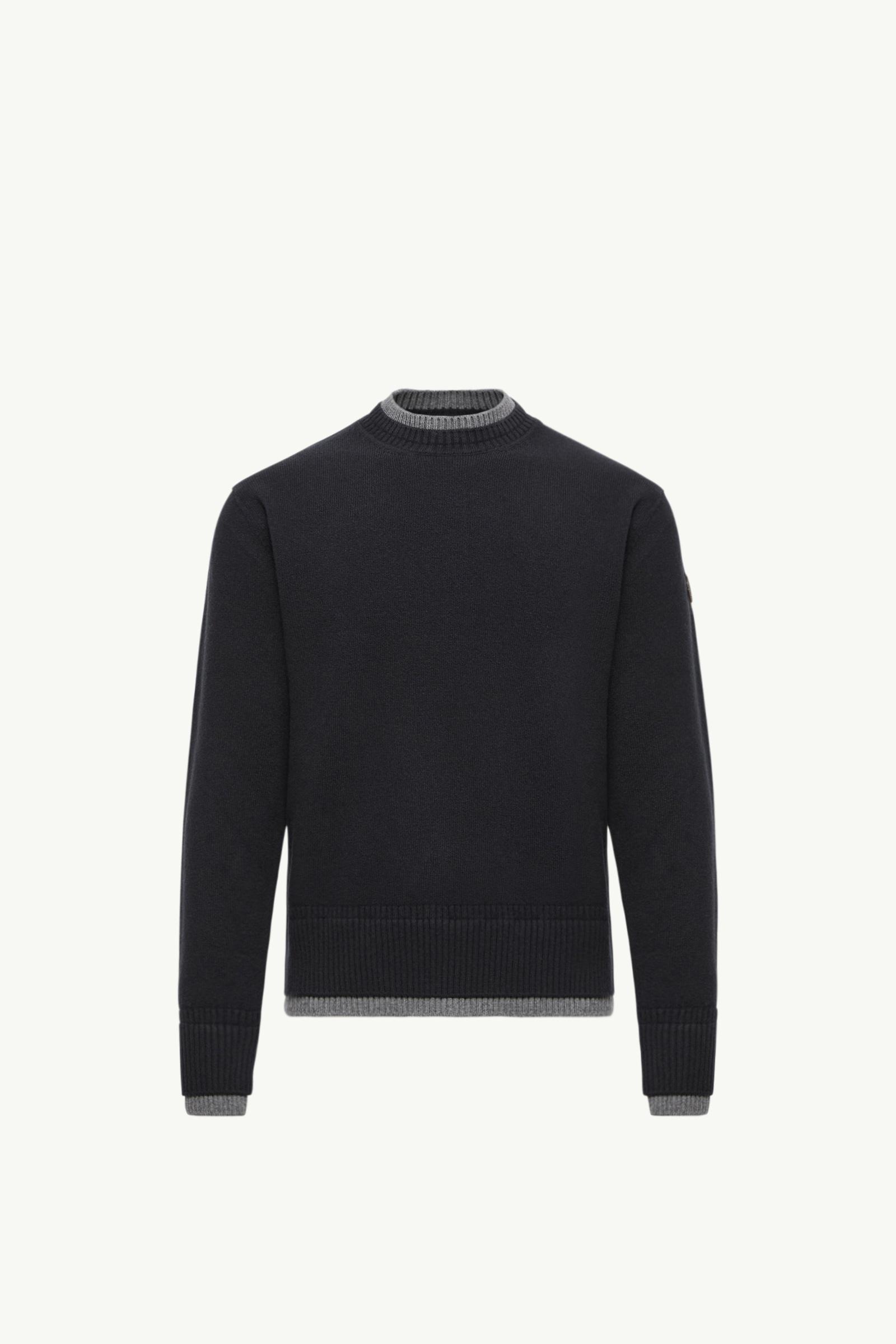 Leather Logo Wool & Cashmere Blend Jumper Men Navy Blue Moncler