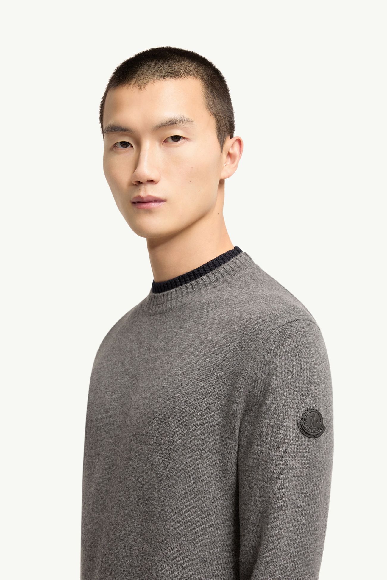 皮革標誌羊毛羊絨混紡毛衣 男士 灰色 Moncler 1