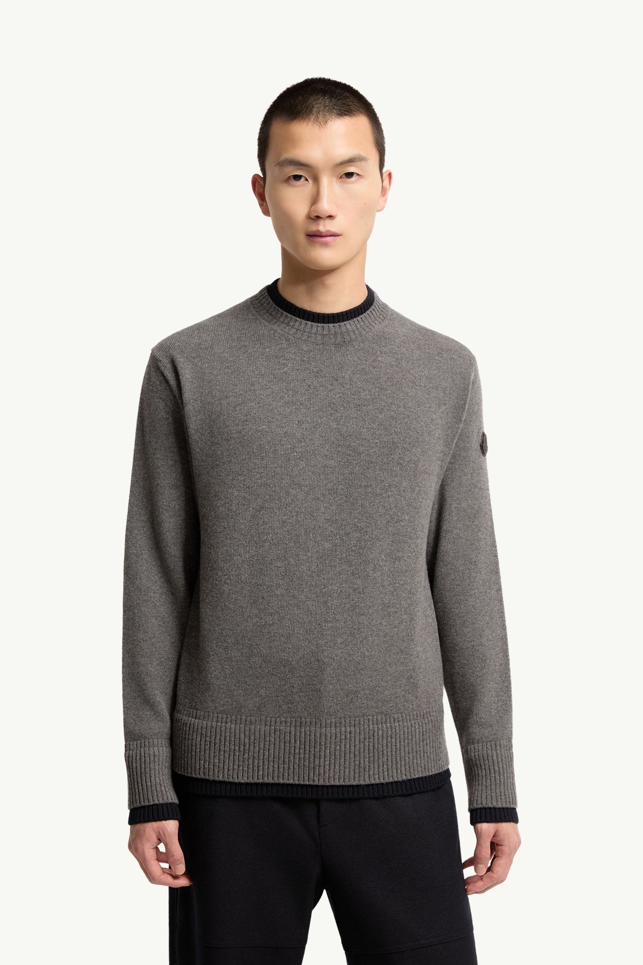 Jersey de mezcla de lana y cachemira con logotipo de piel Hombre Gris Moncler 3