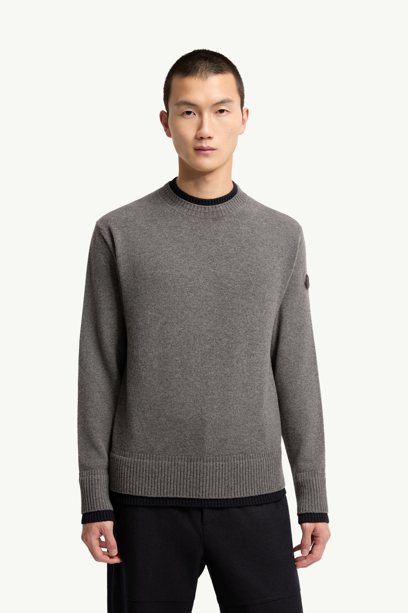 Leather Logo Wool & Cashmere Blend Jumper Men Gray Moncler 3