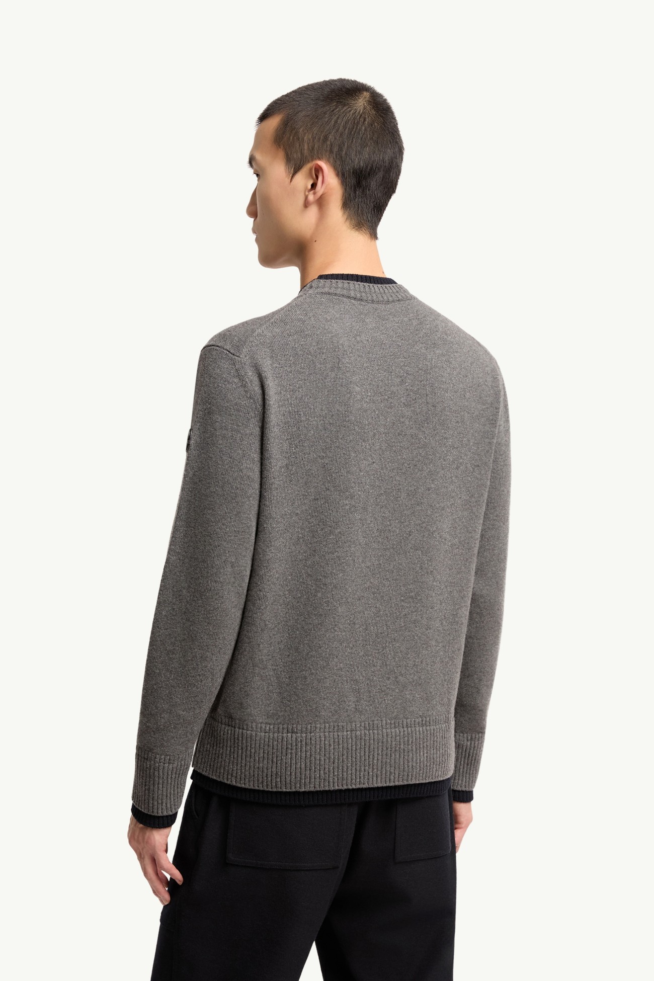 Leather Logo Wool & Cashmere Blend Jumper Men Gray Moncler 4