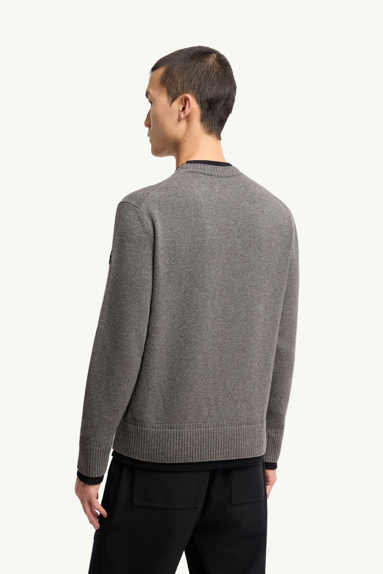 Leather Logo Wool & Cashmere Blend Sweater Men Grey Moncler 4