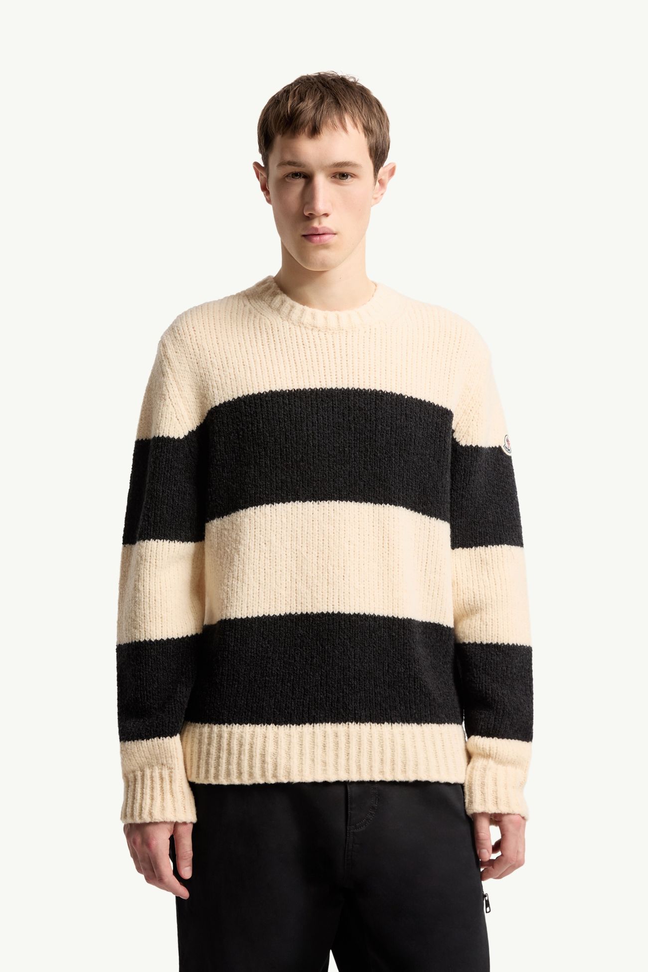 Striped Wool Blend Bouclé Sweater Men Black & White Moncler 3