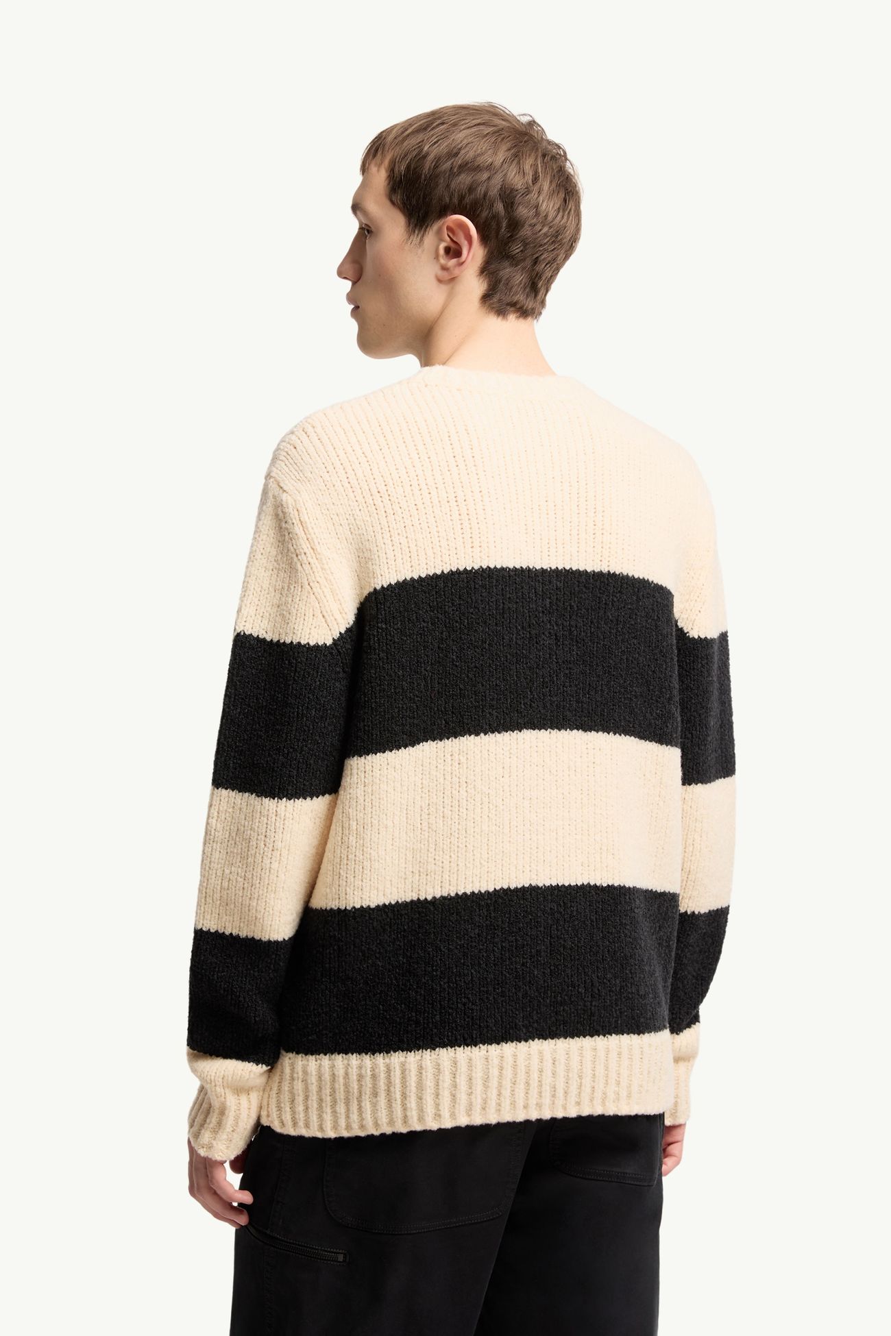 Striped Wool Blend Bouclé Sweater Men Black & White Moncler 4