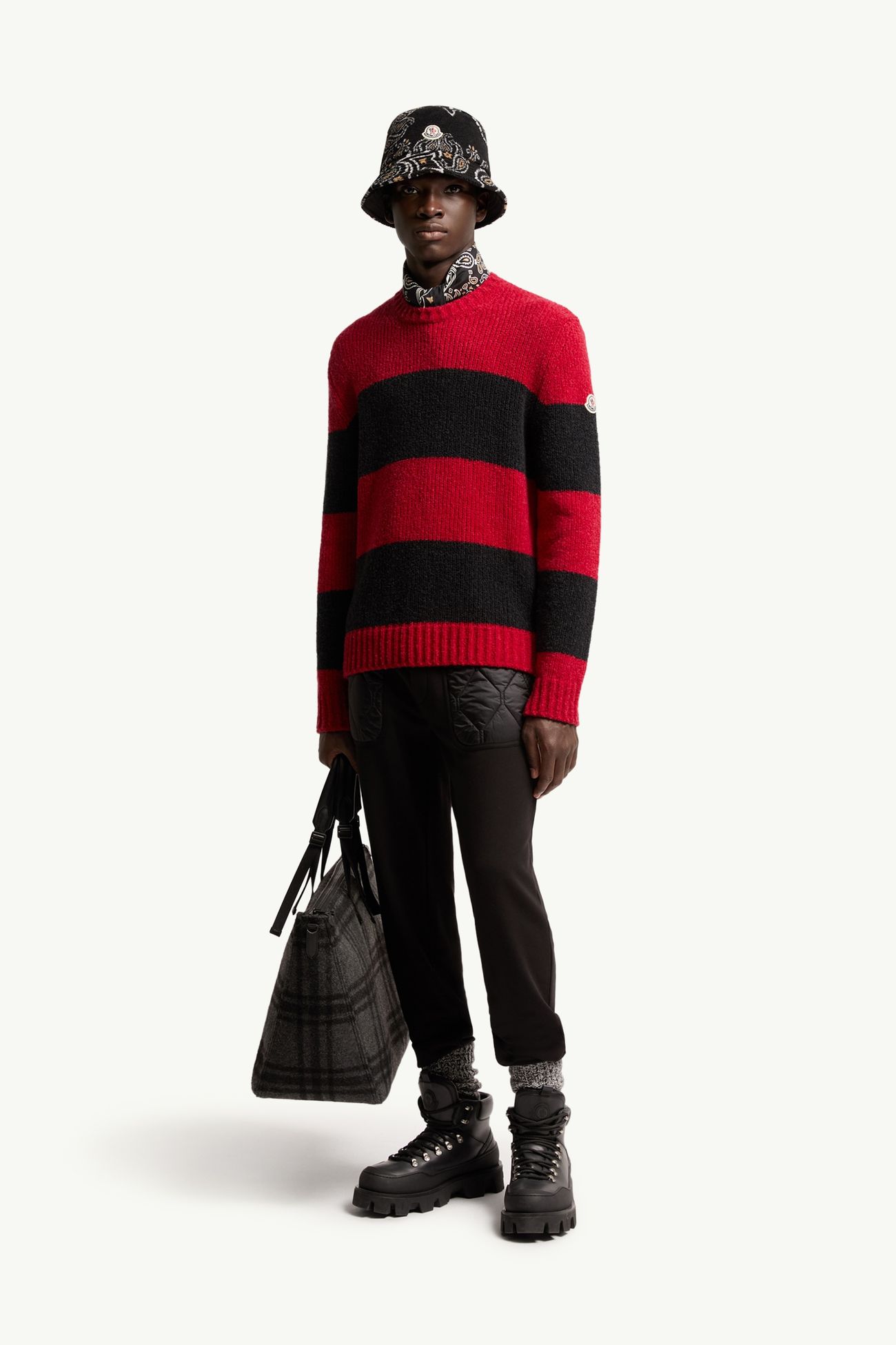 條紋羊毛混紡毛圈布毛衣 男士 黑色和紅色 Moncler 0