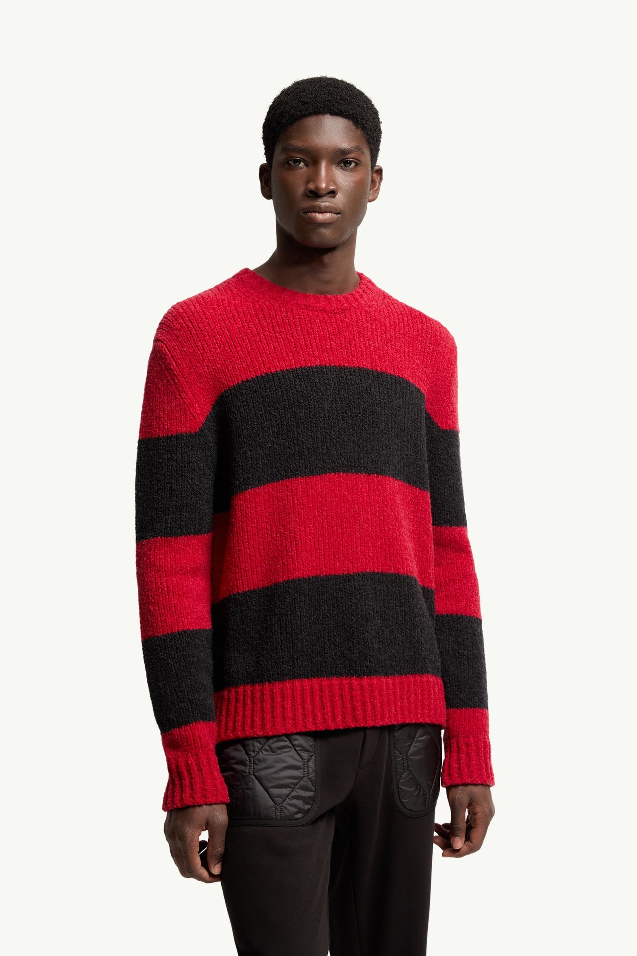 Jersey de bouclé de mezcla de lana a rayas Hombre Negro & Rojo Moncler 3