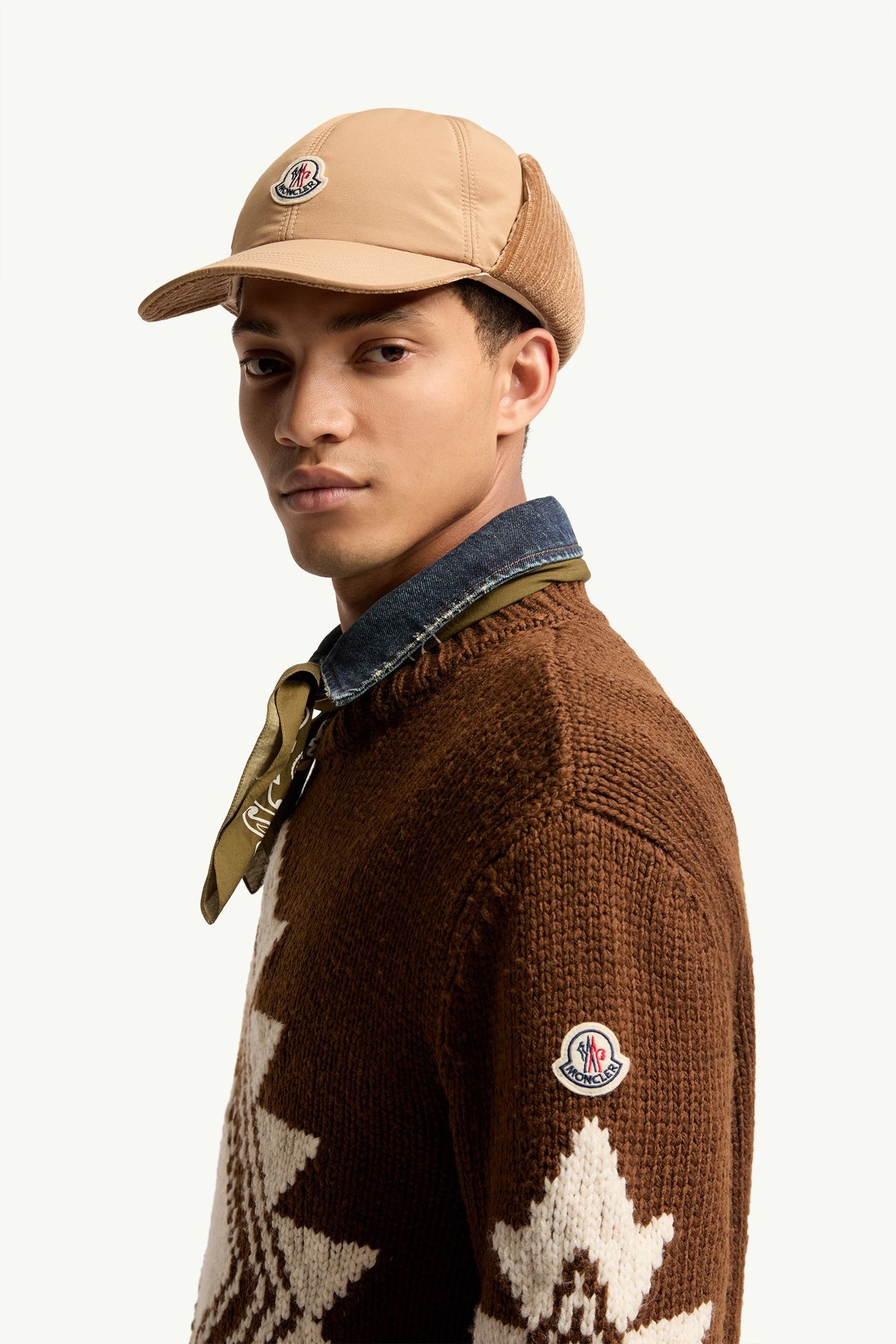 Pull en jacquard de laine mélangé géométrique Hommes Marron Moncler 1