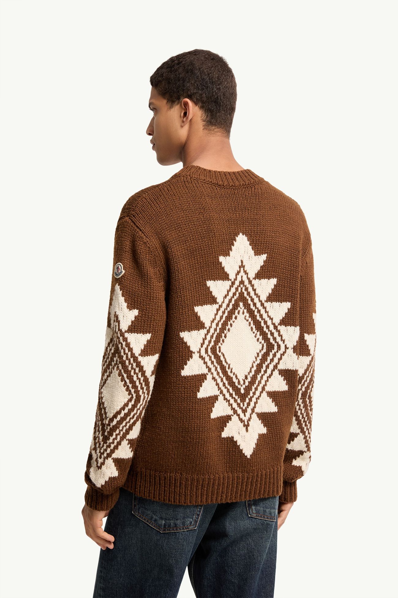 Pull en jacquard de laine mélangé géométrique Hommes Marron Moncler 4