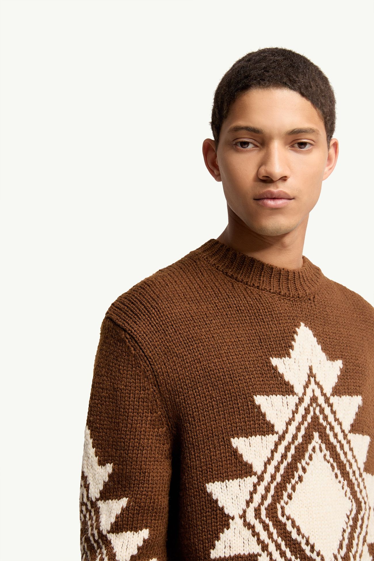 Pull en jacquard de laine mélangé géométrique Hommes Marron Moncler 5