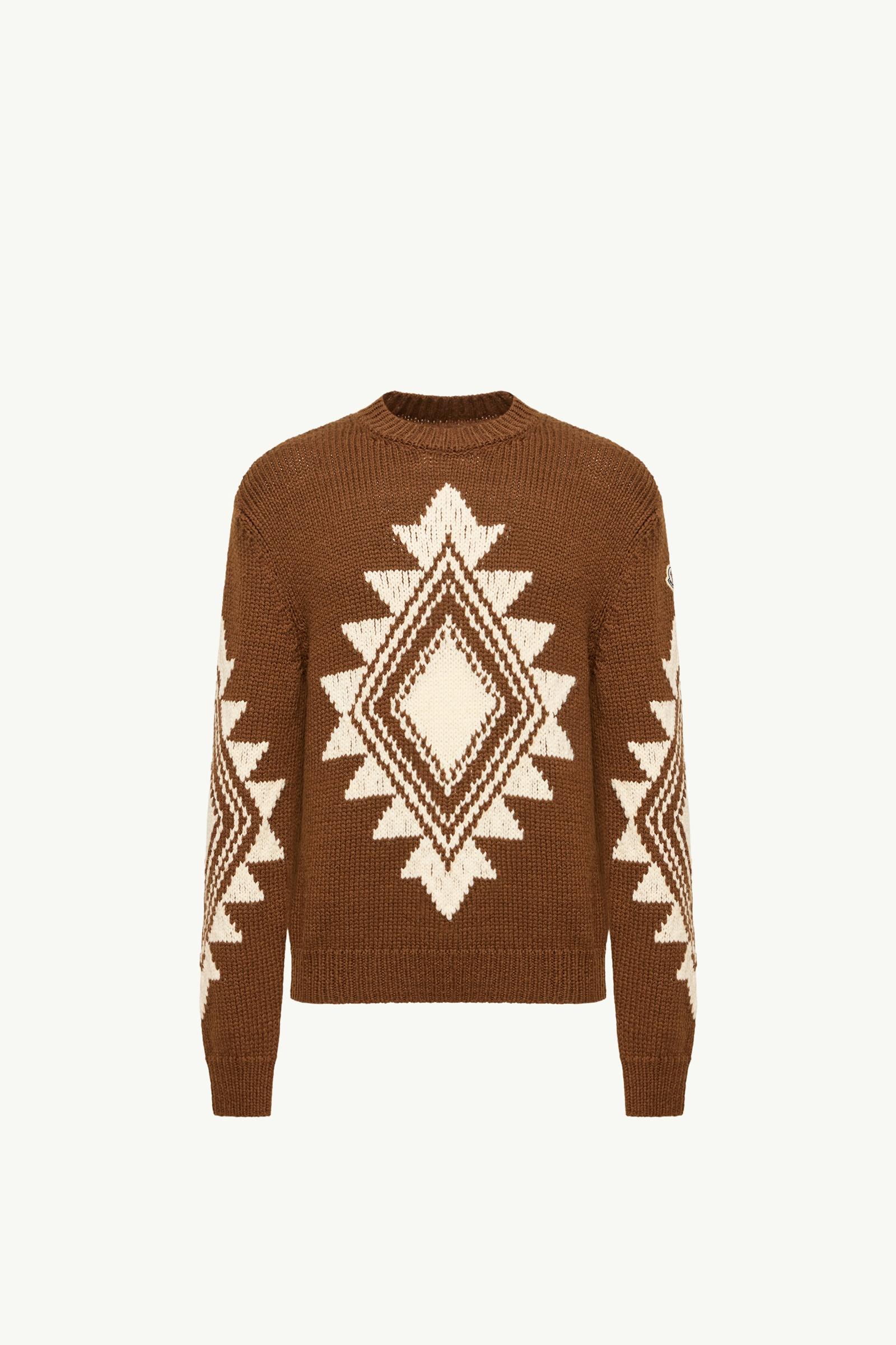 Pull en jacquard de laine mélangé géométrique Hommes Marron Moncler, 1 of 0