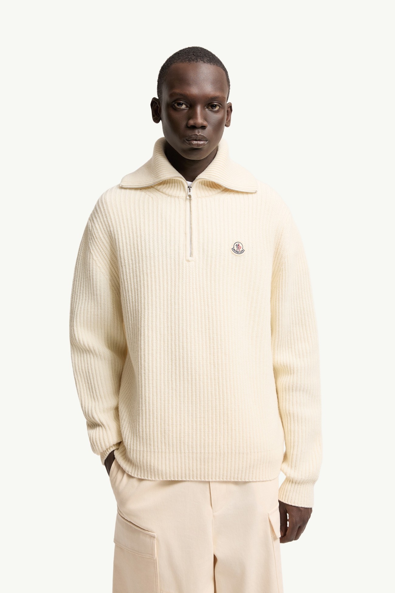 標誌裝飾羅紋羊毛樽領上衣 男士 象牙白色 Moncler 3