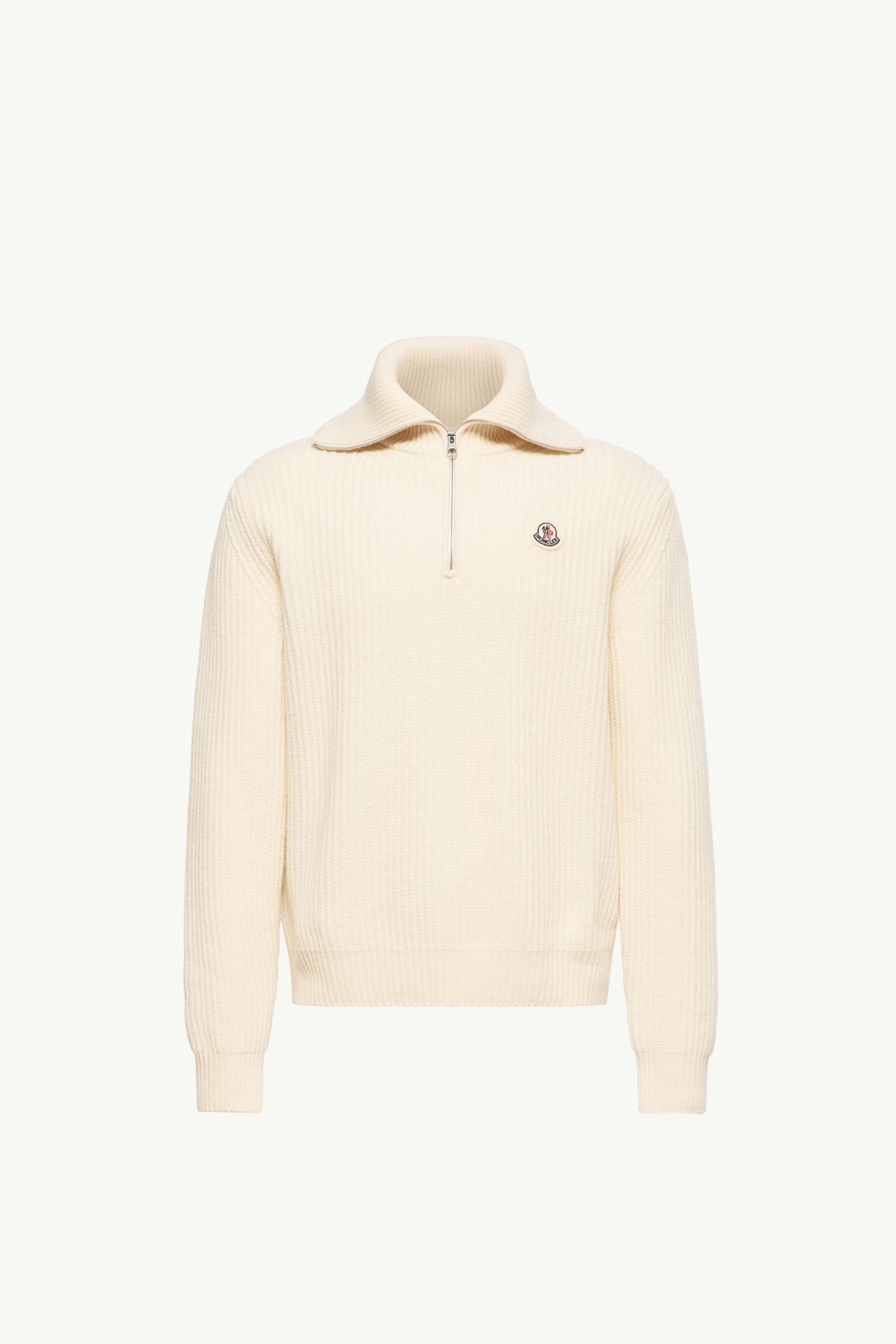 Pull à col roulé en laine côtelée avec logo Hommes Blanc Ivoire Moncler, 1 of 0