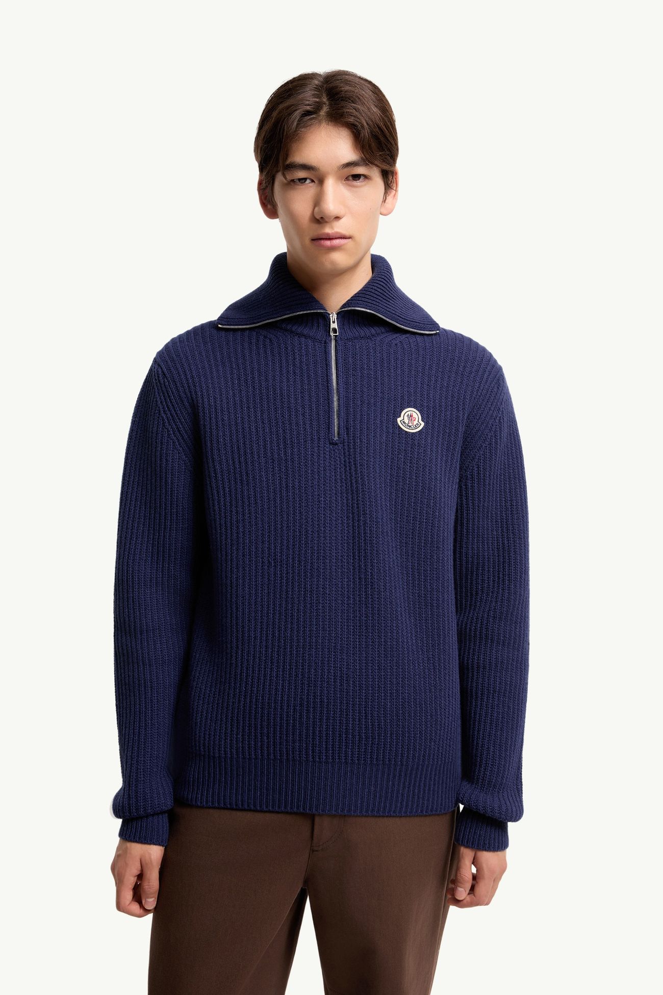 Rollkragenpullover aus Rippen-Wollstrick mit Logo Herren Kobaltblau Moncler 3
