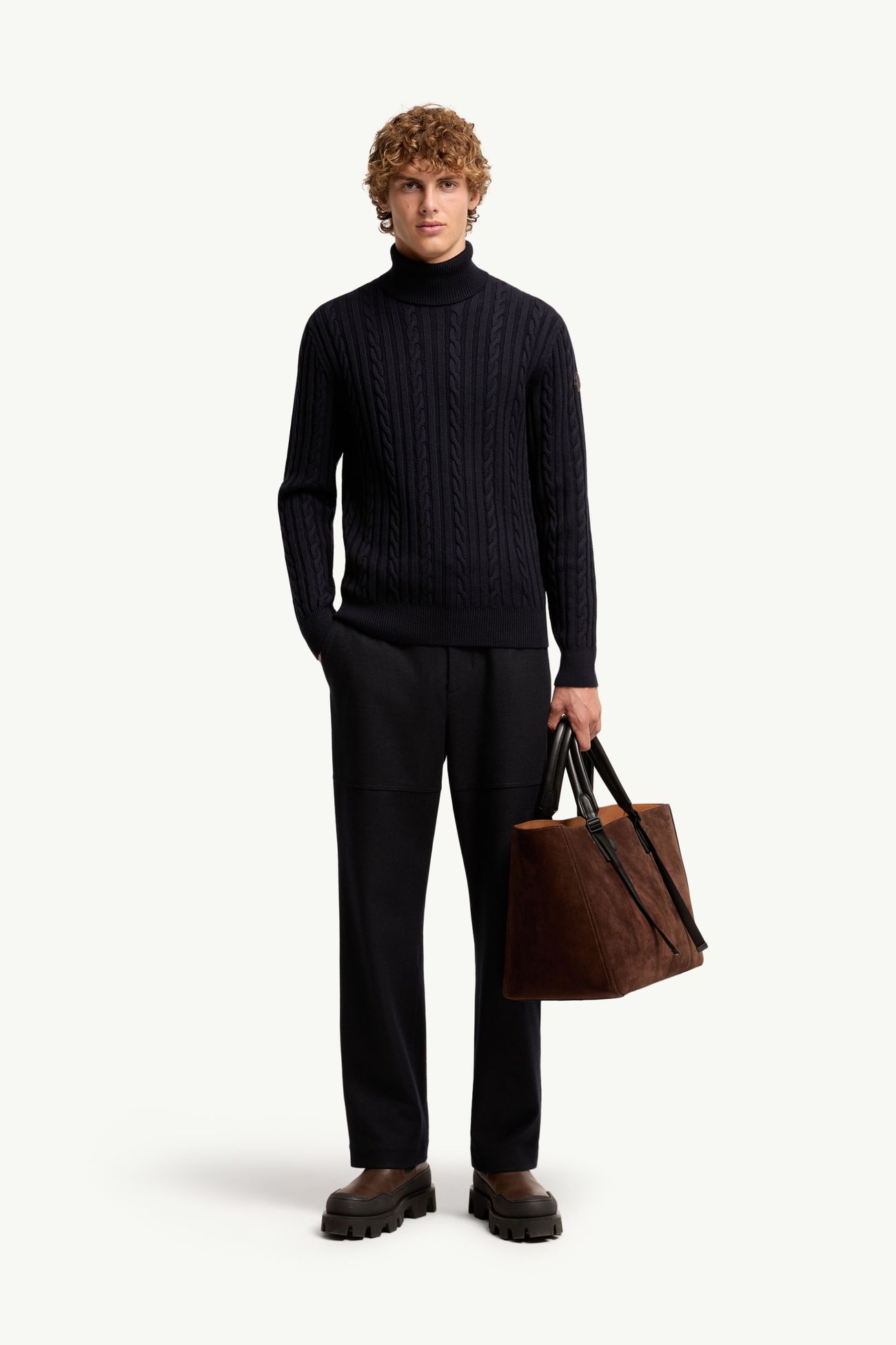 Leather Logo Wool Jumper Men Navy Blue Moncler 0