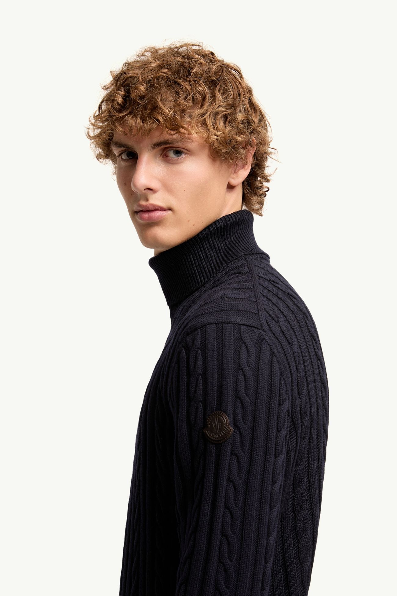 Leather Logo Wool Jumper Men Navy Blue Moncler 1