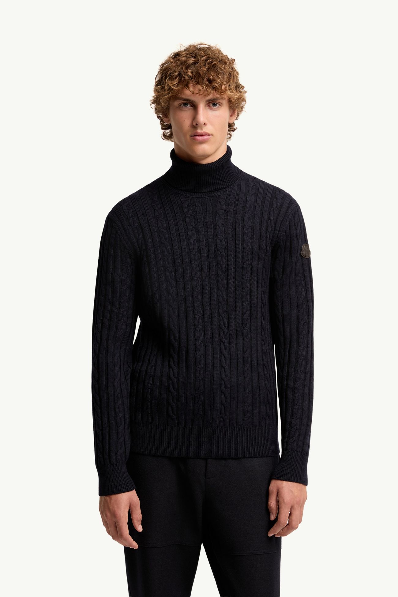 Leather Logo Wool Jumper Men Navy Blue Moncler 3