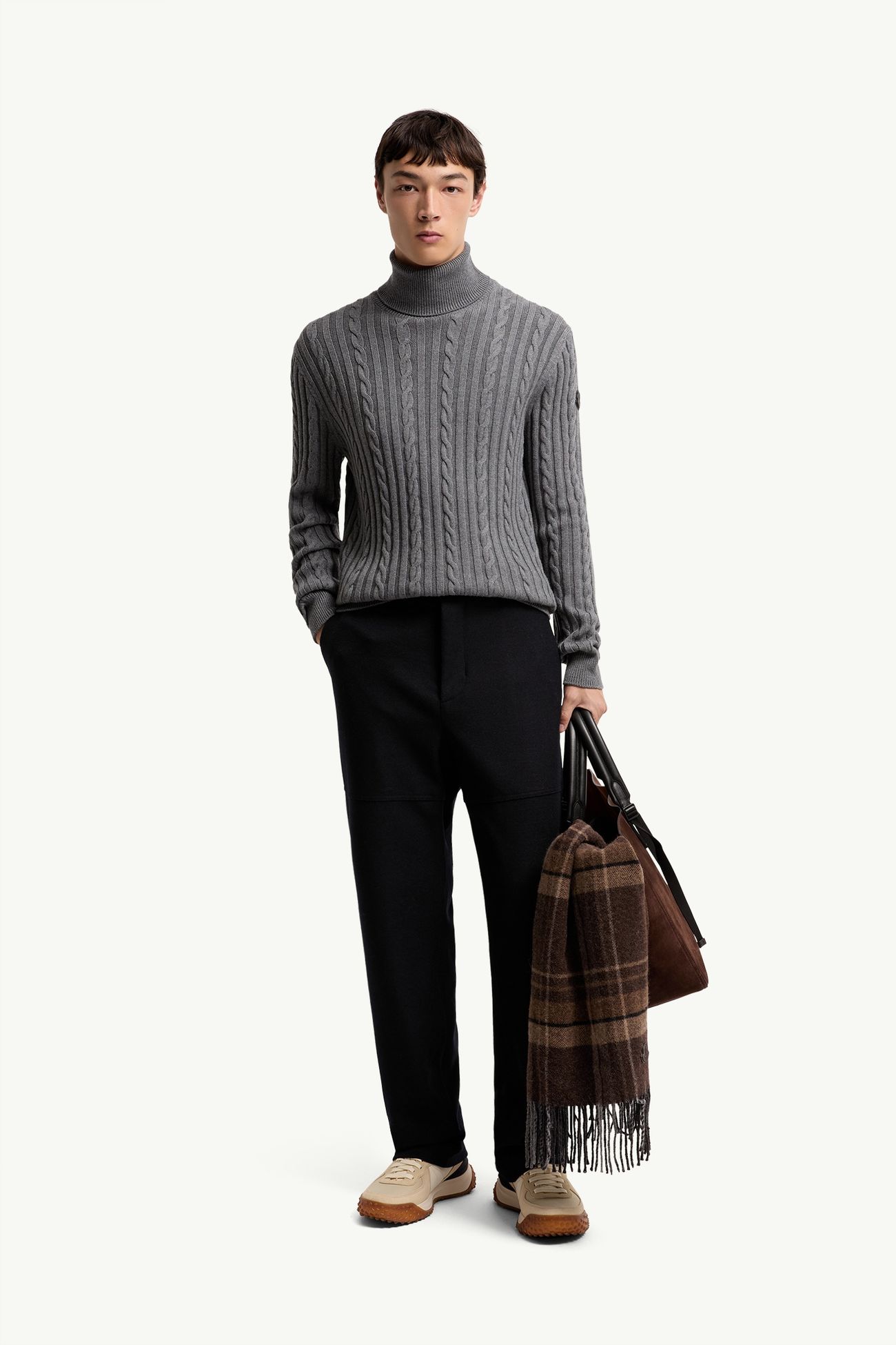 Leather Logo Wool Jumper Men Gray Moncler 0