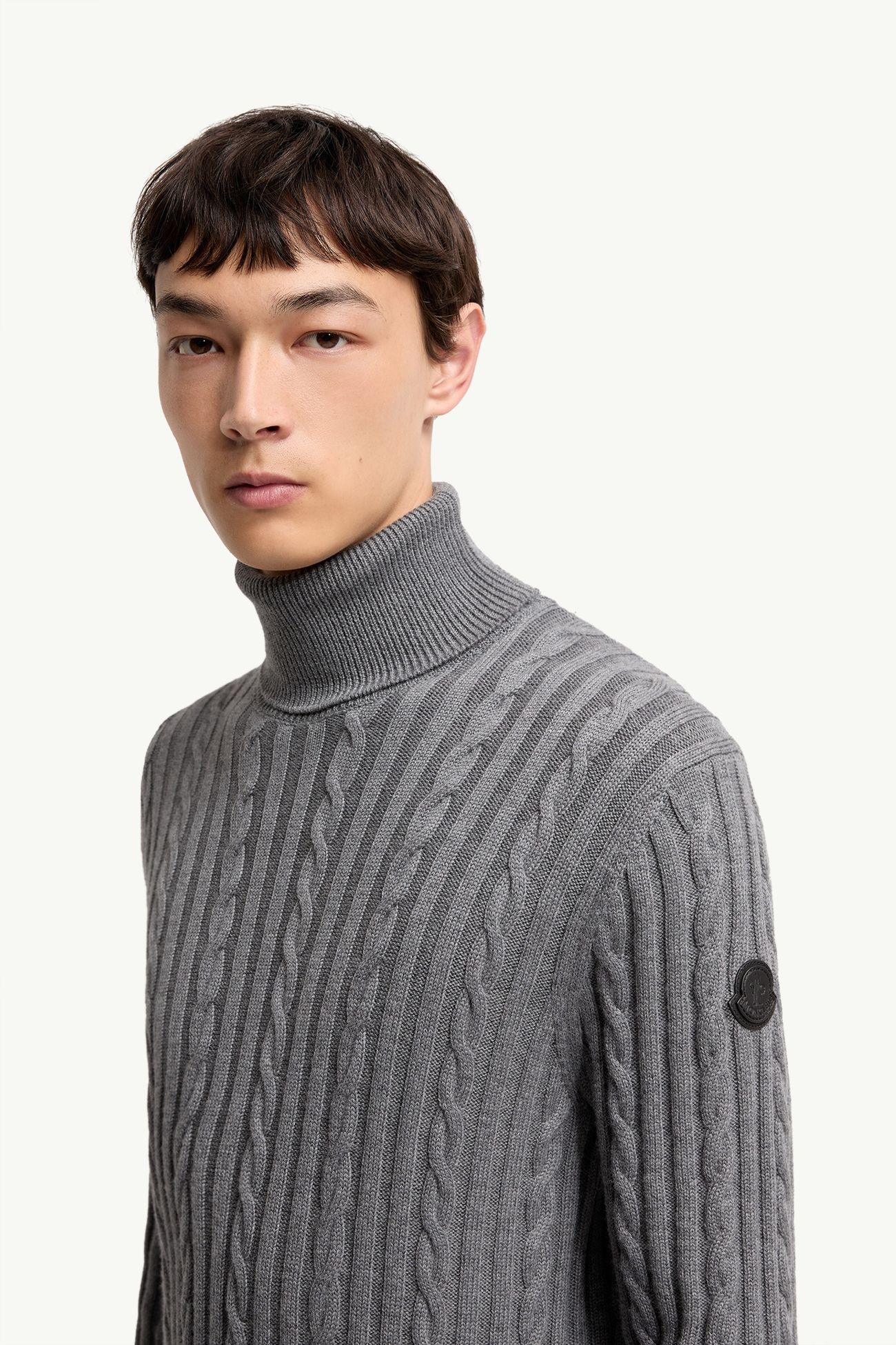Leather Logo Wool Jumper Men Gray Moncler 1