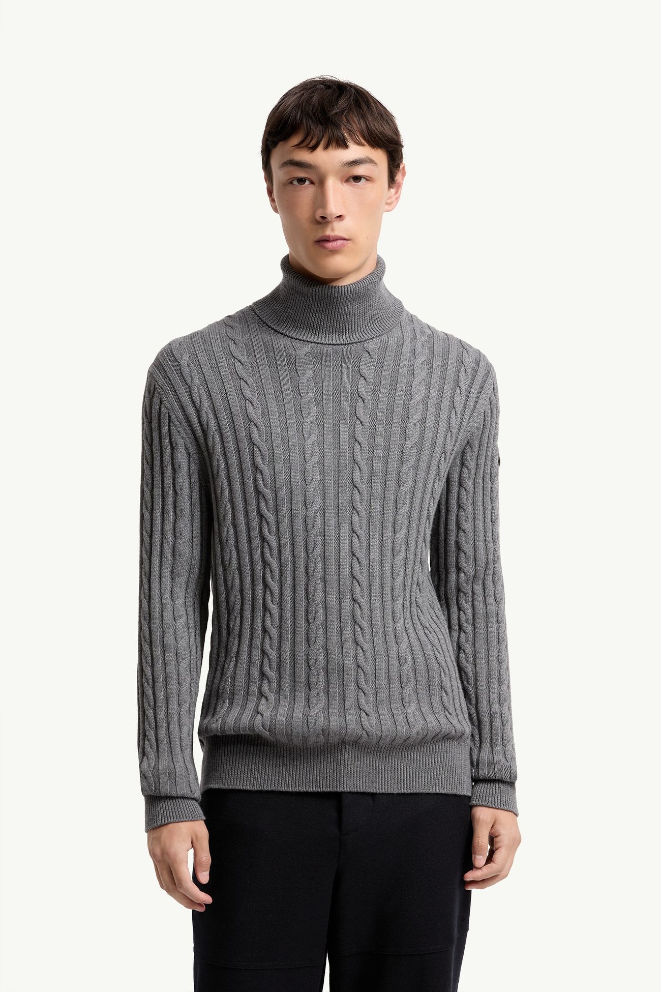 Leather Logo Wool Jumper Men Gray Moncler 3