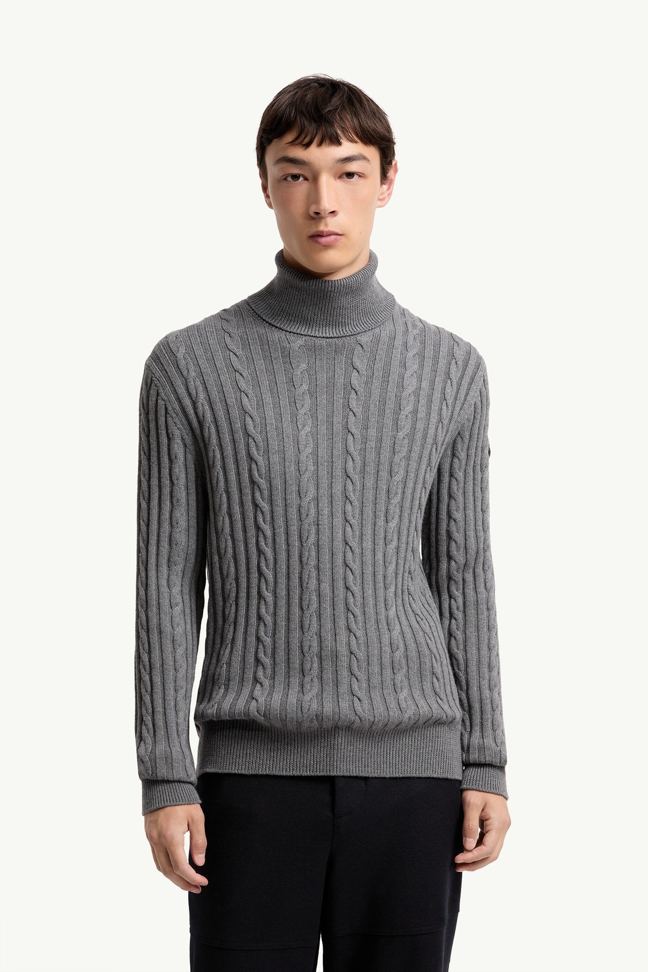 Leather Logo Wool Jumper Men Gray Moncler 3
