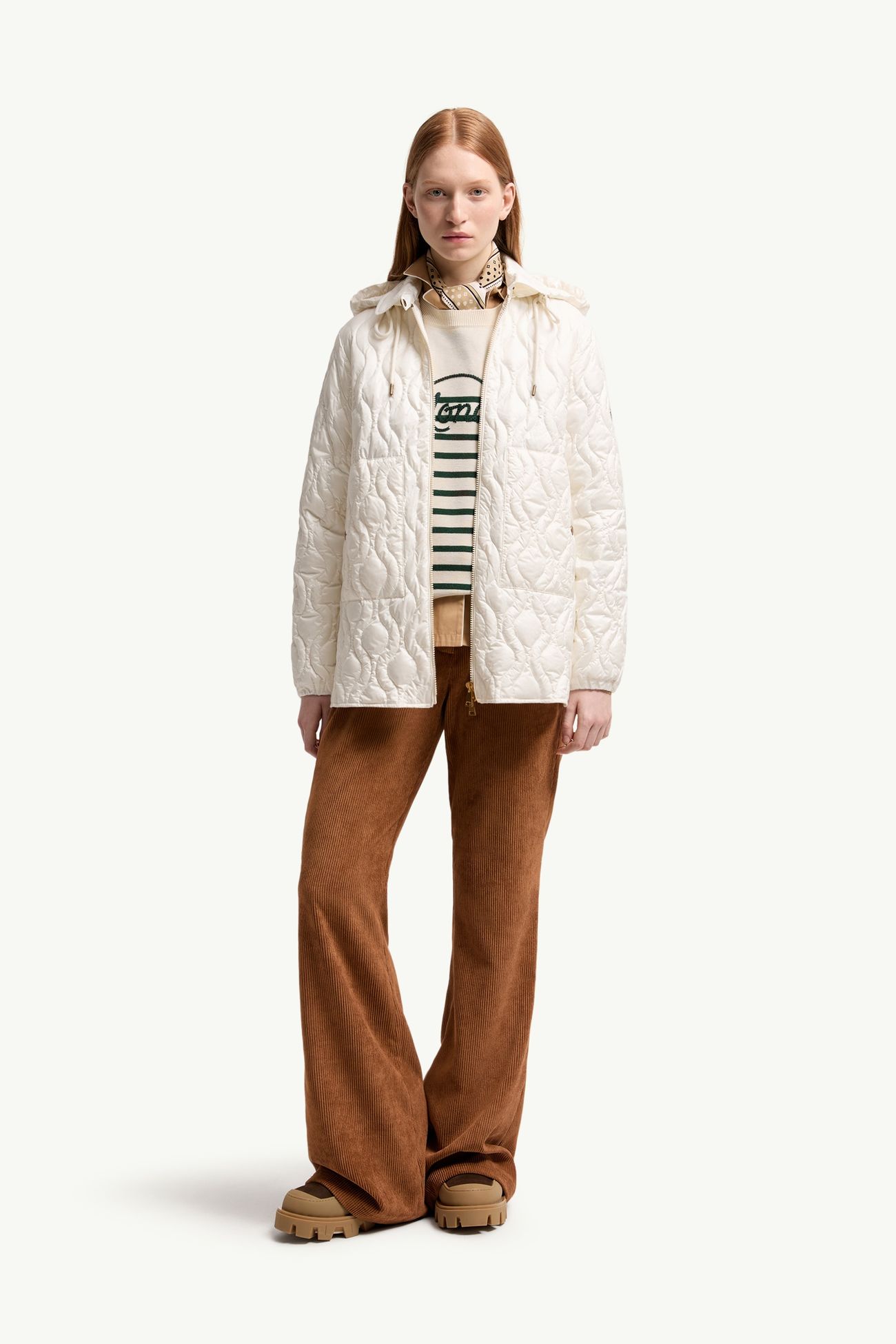 Balette Geometric Quilted Mid-Length Down Jacket Women White Moncler 0