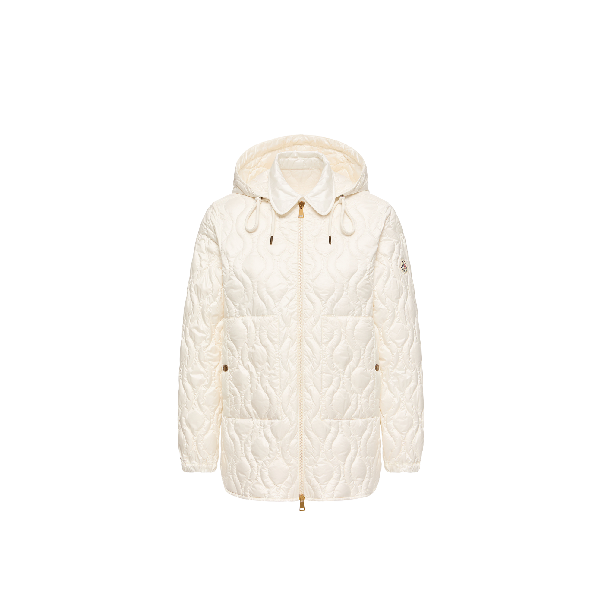 Moncler   Balette Geometric Quilted Mid-Length Down Jacket for Women in White, Size: 12