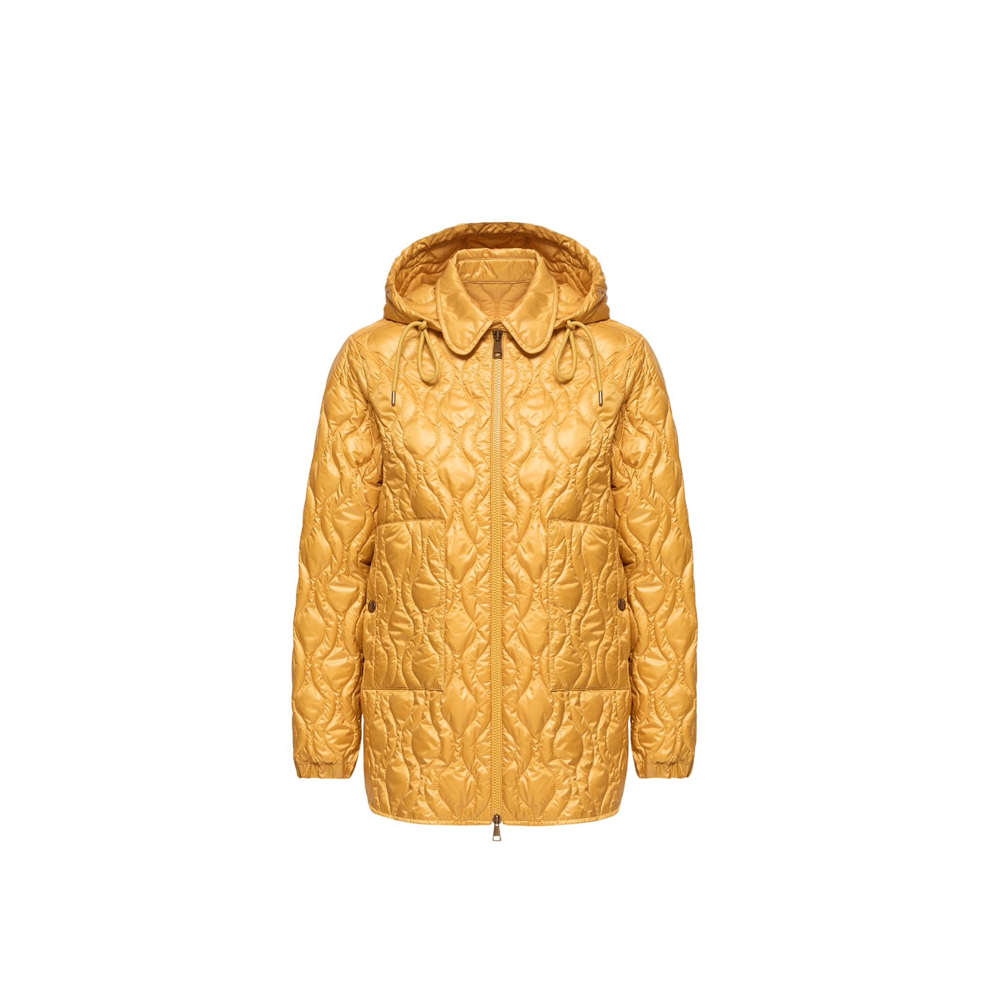 Moncler   Balette Geometric Quilted Mid-Length Down Jacket for Women in Yellow, Size: 12