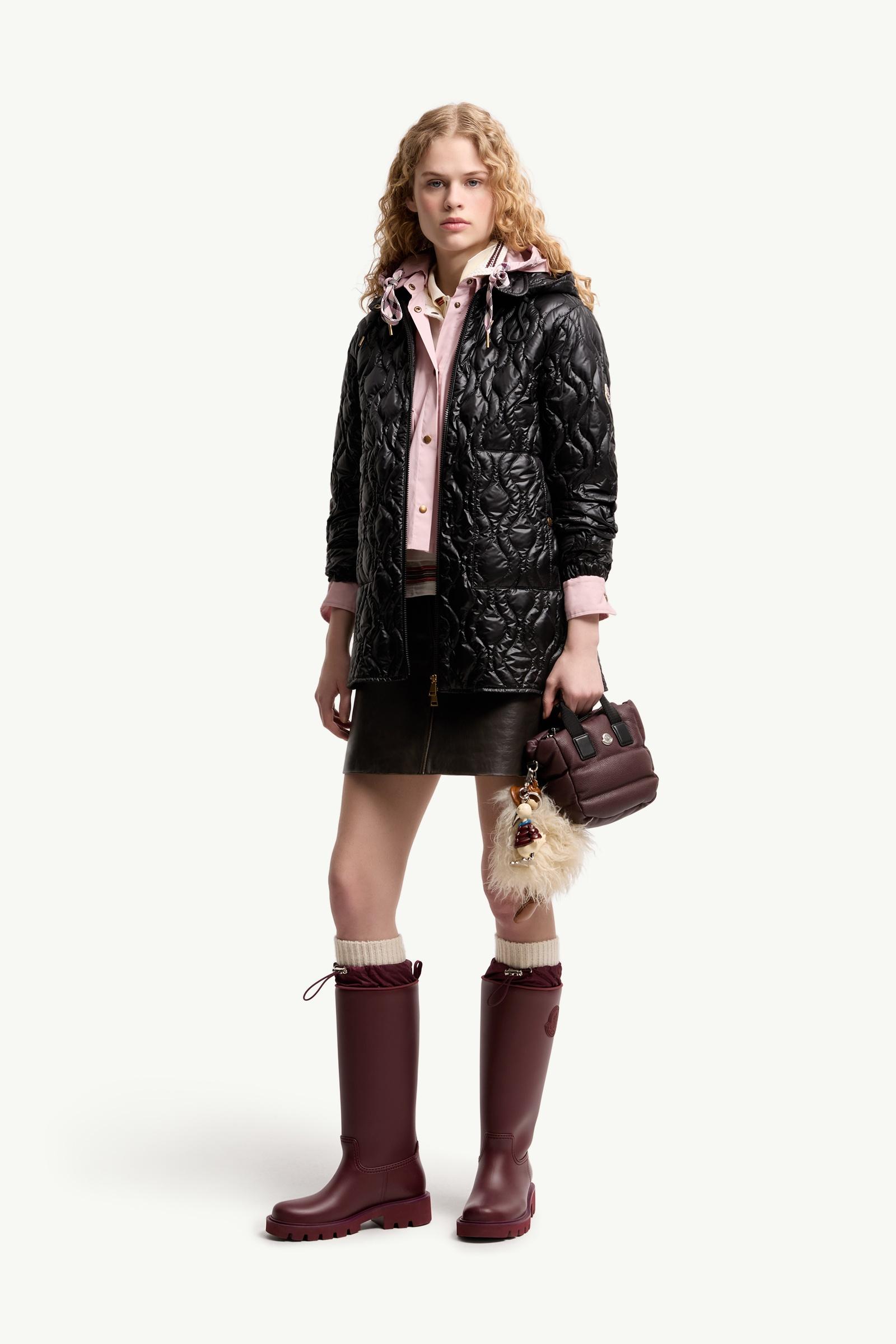 Black Balette Geometric Quilted Mid-Length Down Jacket