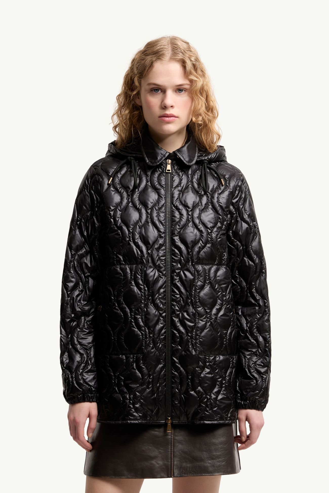 Balette Geometric Quilted Mid-Length Down Jacket Women Black Moncler 3