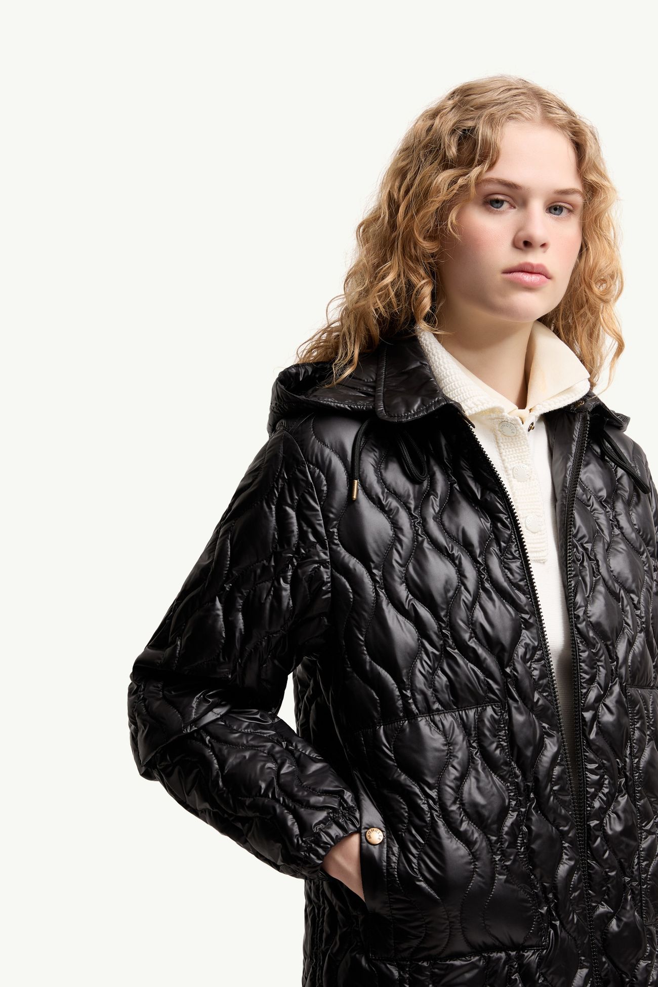 Balette Geometric Quilted Mid-Length Down Jacket Women Black Moncler 5