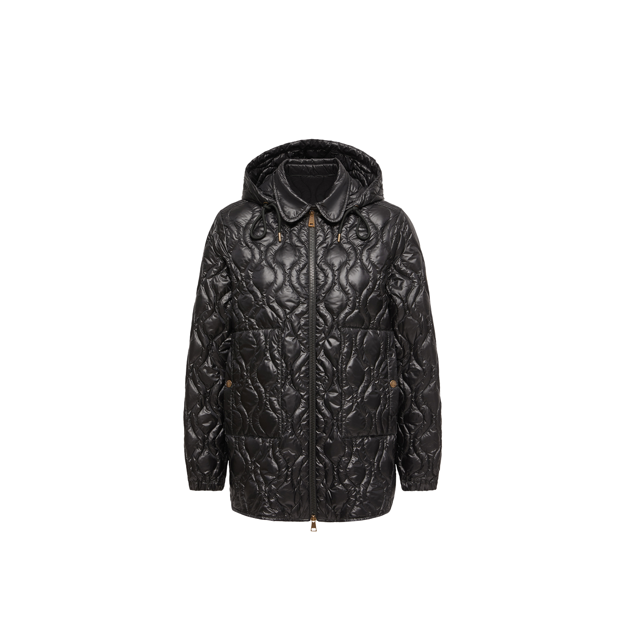 Moncler   Balette Geometric Quilted Mid-Length Down Jacket for Women in Black, Size: 12