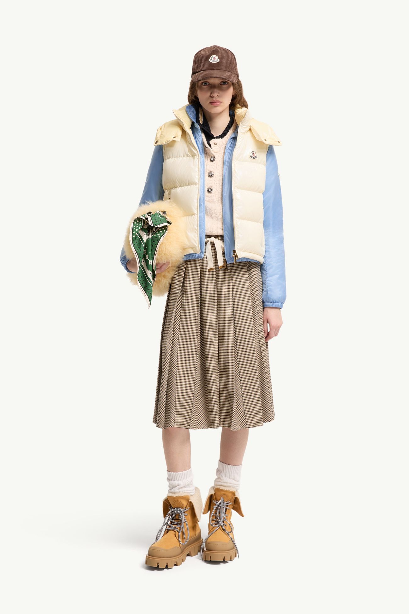 Gilet imbottito in piuma corto Niverolle in nylon Donna Bianco Avorio Moncler 0