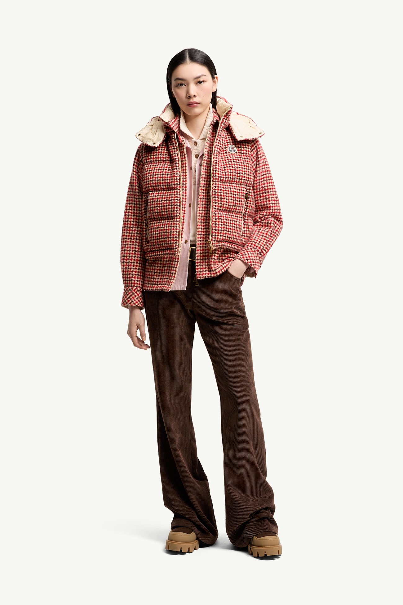 Niverolle千鳥格羊毛混紡羽絨背心 女士 玫瑰粉紅色 Moncler 0