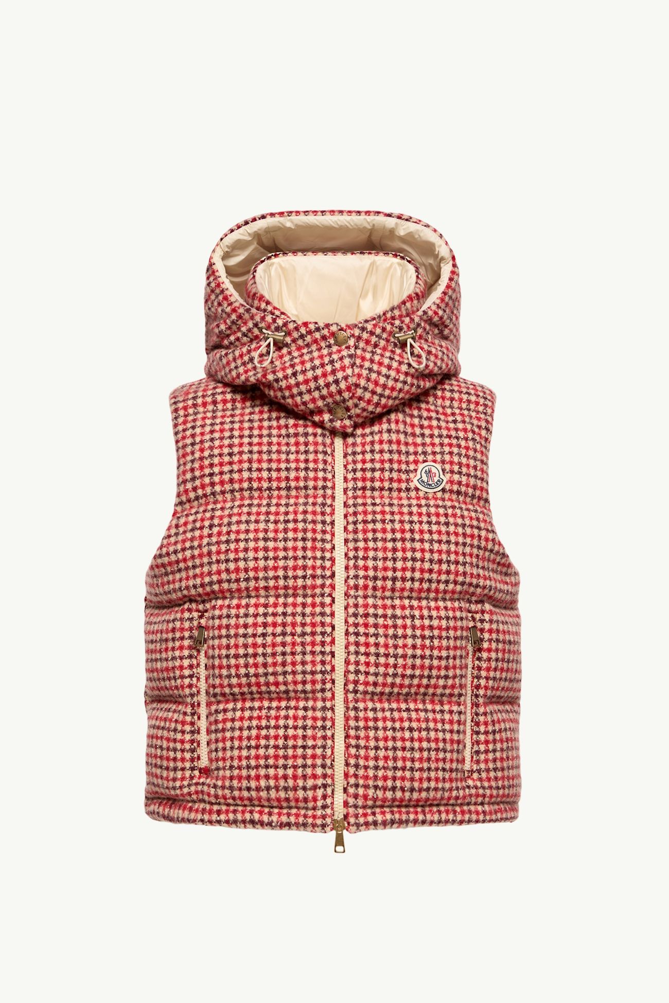 Gilet imbottito in piuma in misto lana pied de poule Niverolle Donna Rosa Moncler 2