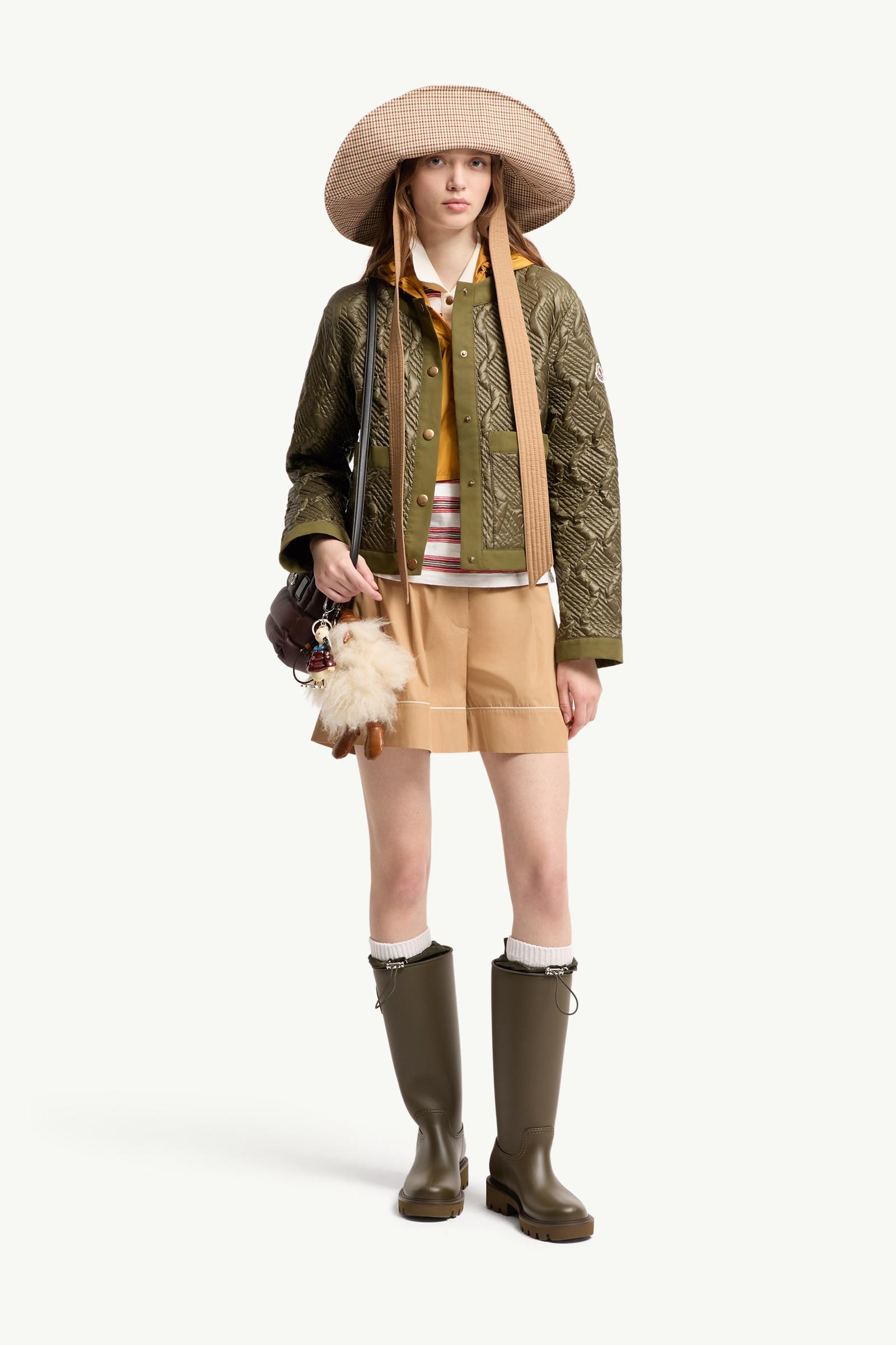 Olive Green Libellule Geometric Quilted Short Down Jacket