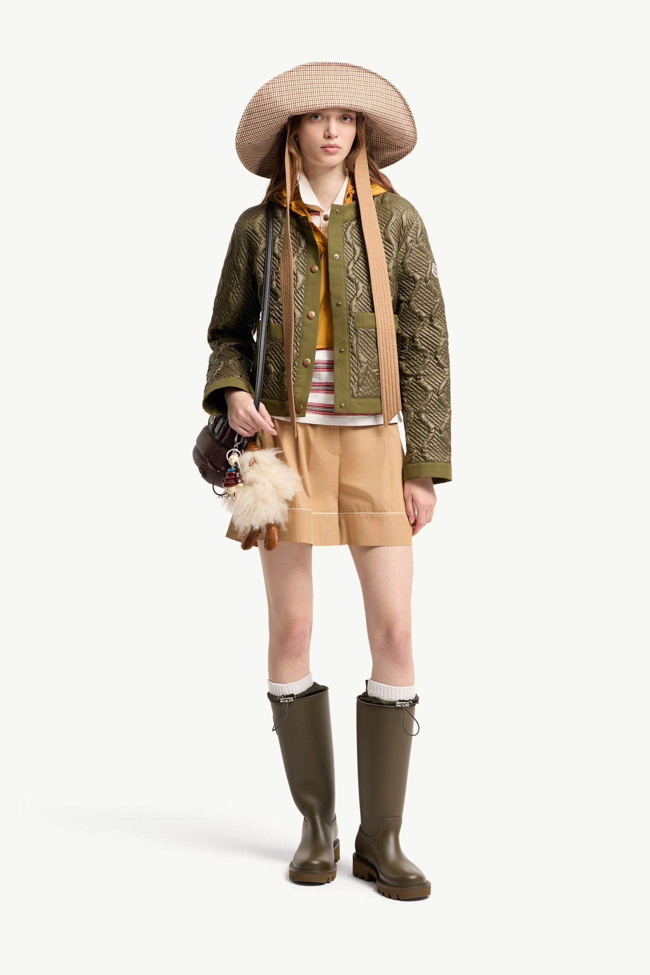 Libellule幾何絎縫短身羽絨外套 女士 橄欖綠色 Moncler 0