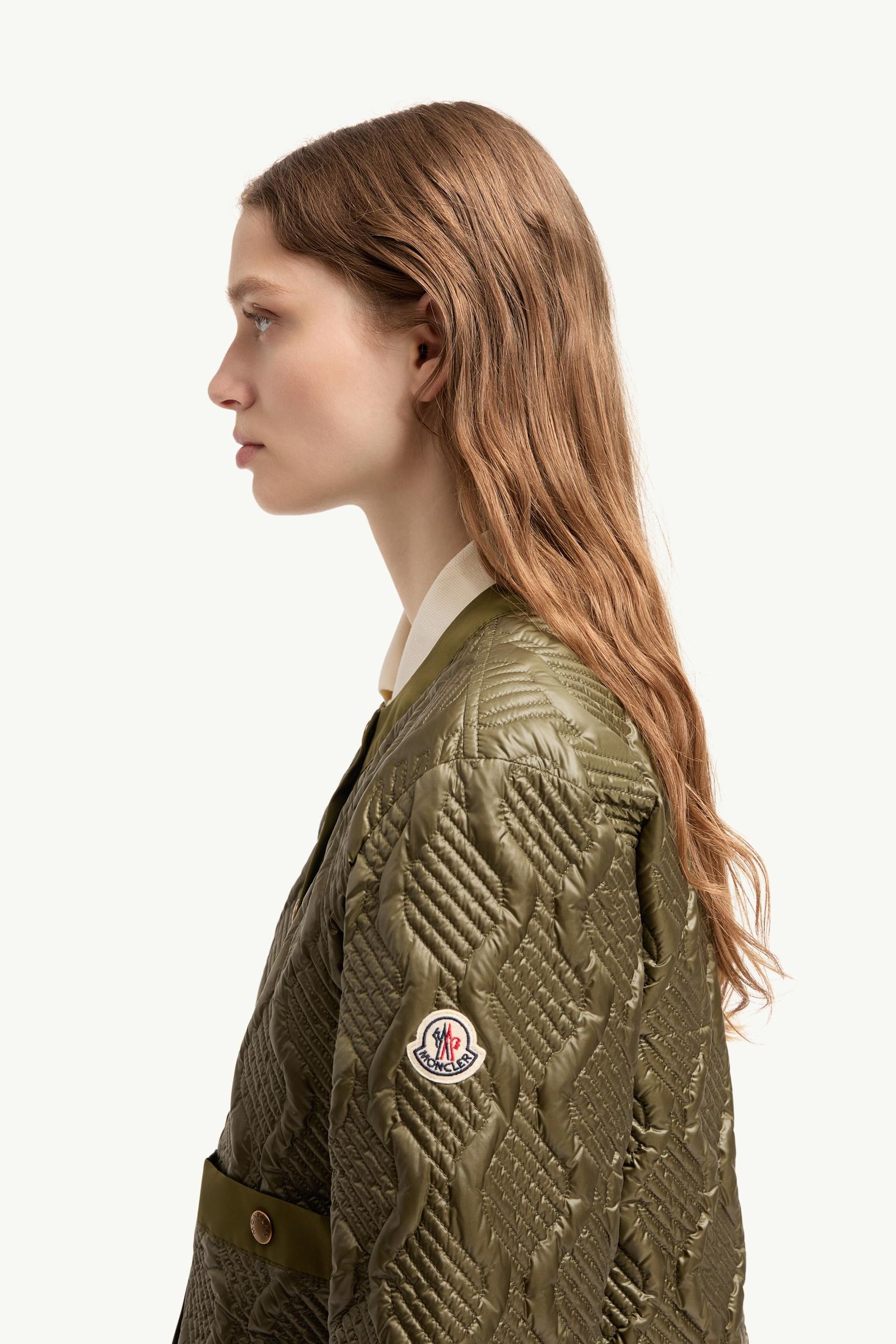 Olive Green Libellule Geometric Quilted Short Down Jacket
