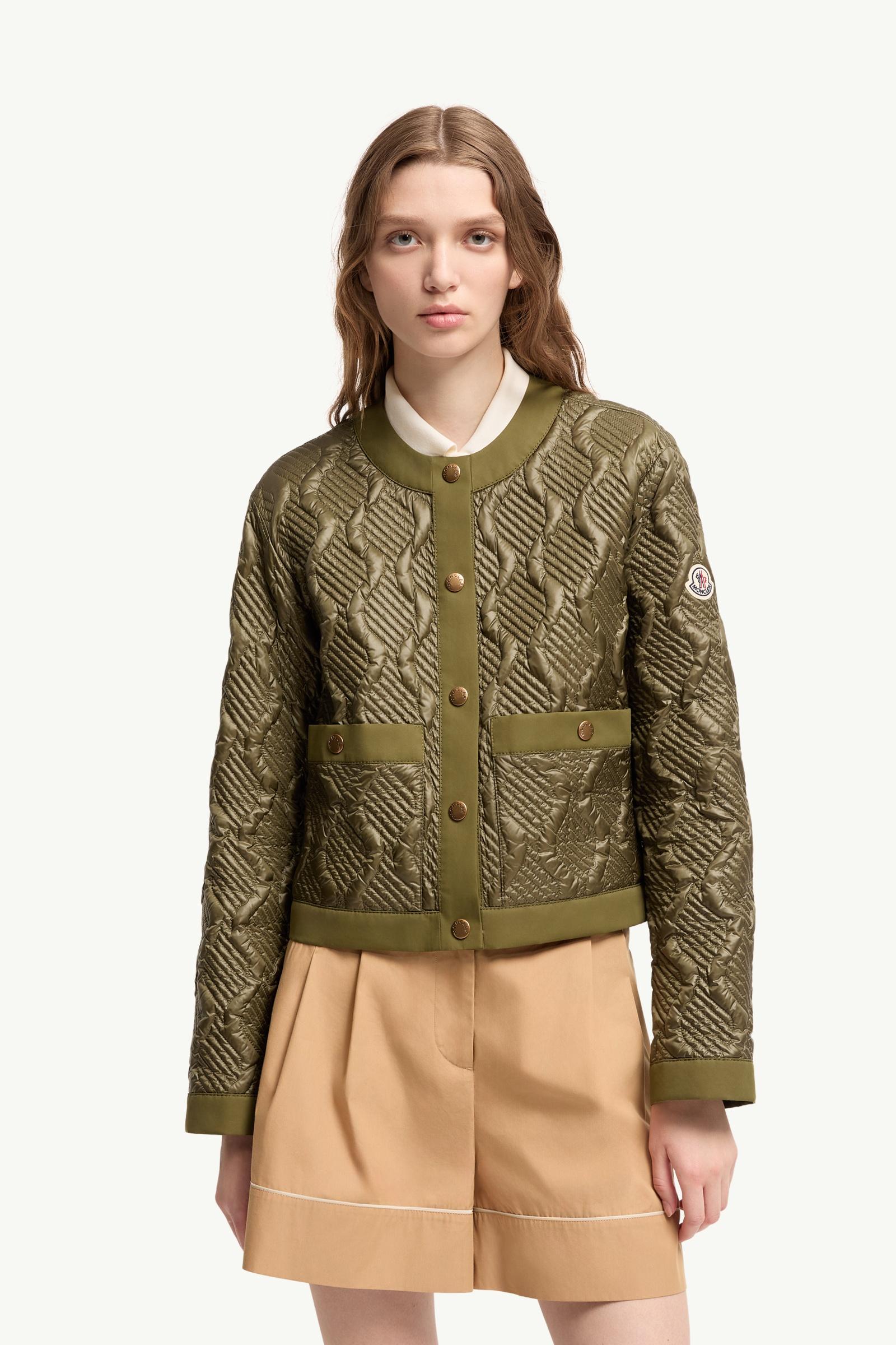Olive Green Libellule Geometric Quilted Short Down Jacket