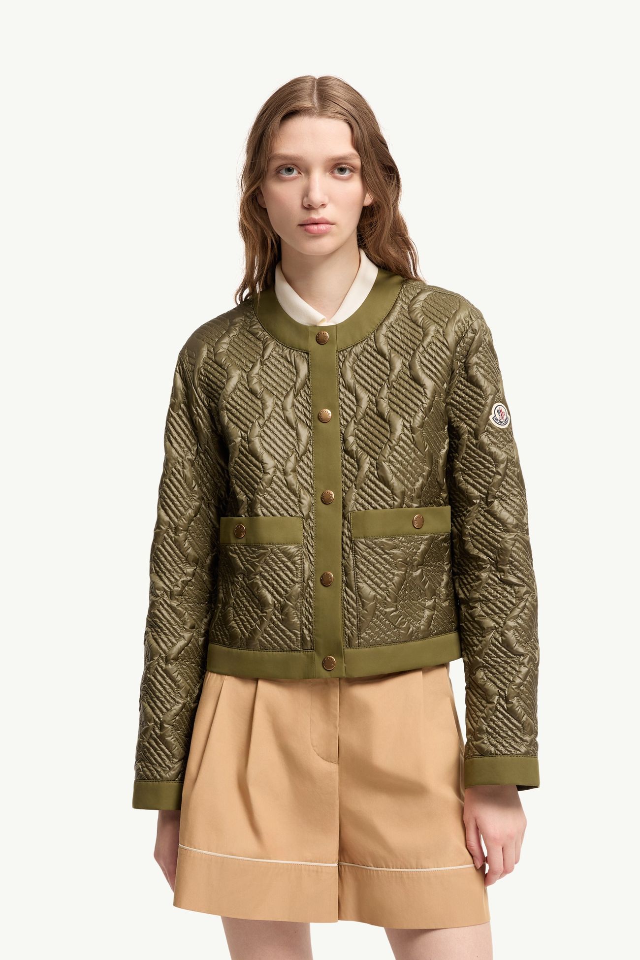 Piumino corto Libellule con trapuntatura geometrica Donna Verde Oliva Moncler 3