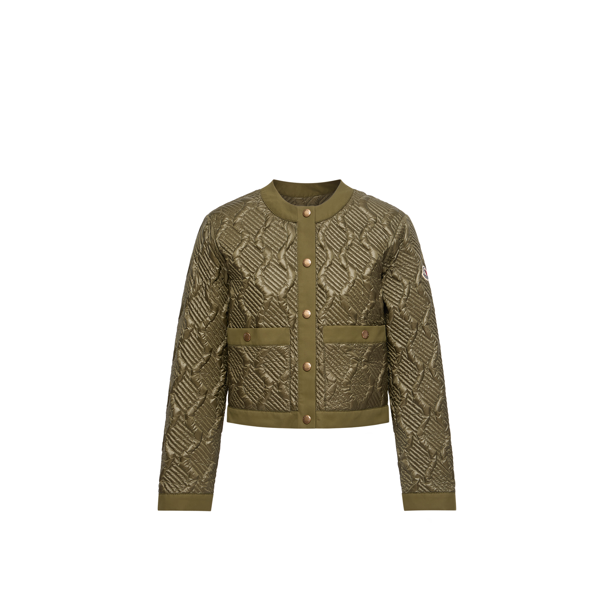 Moncler   Libellule Geometric Quilted Short Down Jacket for Women in Green, Size: 10