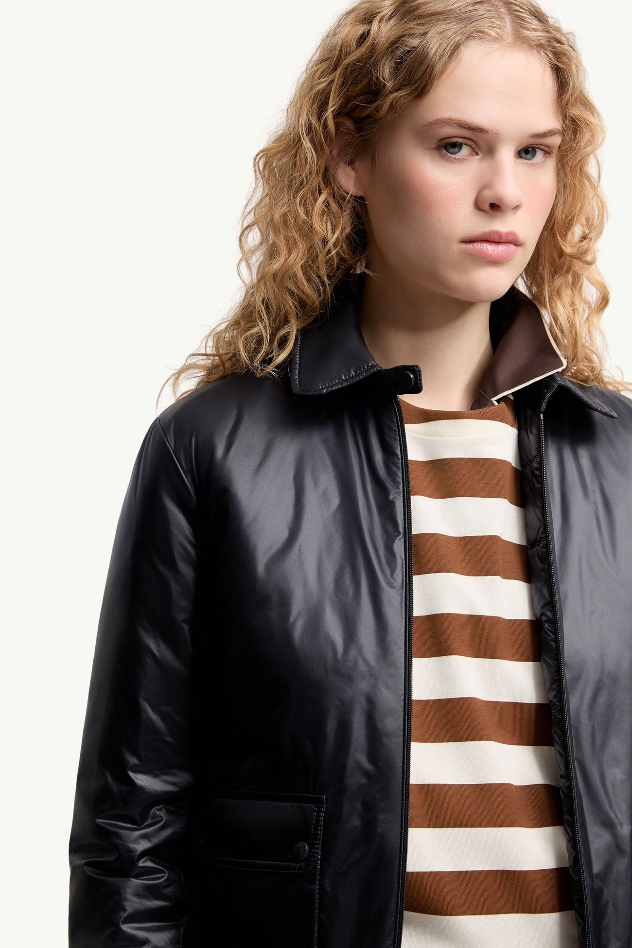 Lanset verstaubare kurze Daunen-Hemdjacke Damen Navyblau Moncler 5