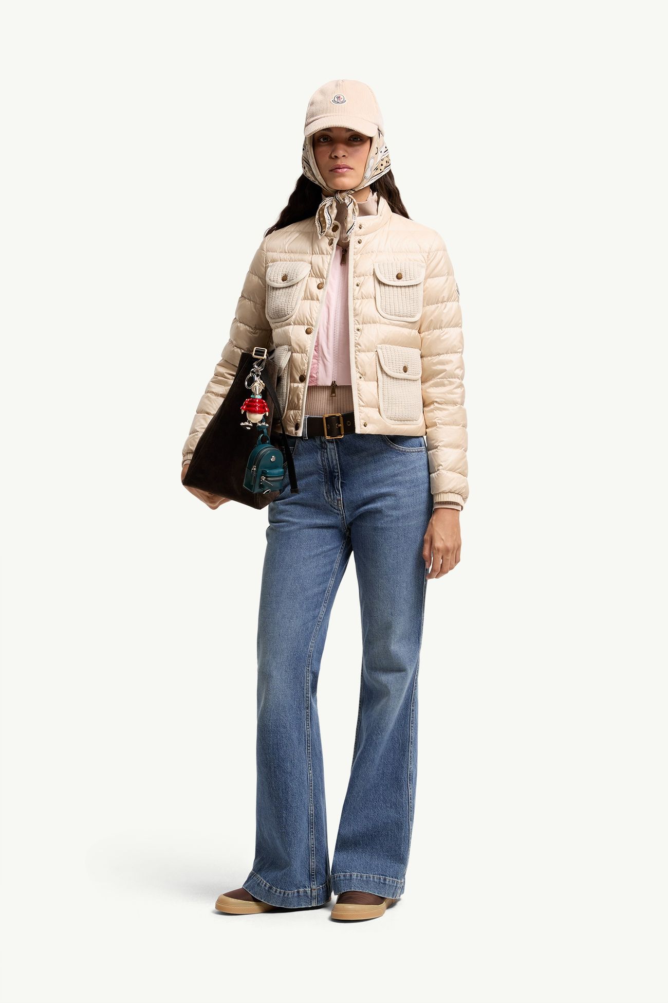 Furet Wool & Cashmere Trimmed Short Down Jacket Women Light Beige Moncler 0