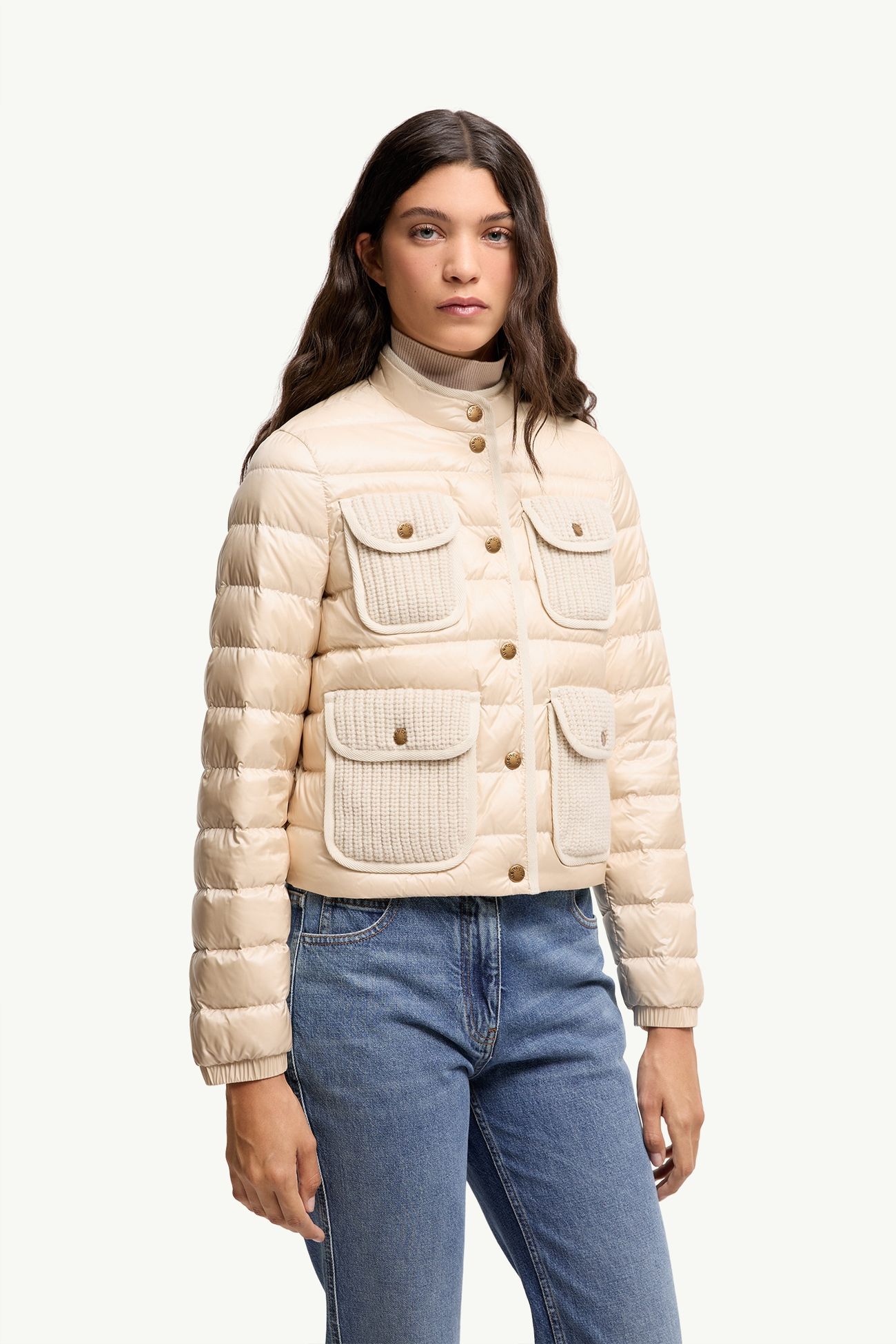 Furet羊毛及羊絨飾邊短身羽絨外套 女士 淺米色 Moncler 3