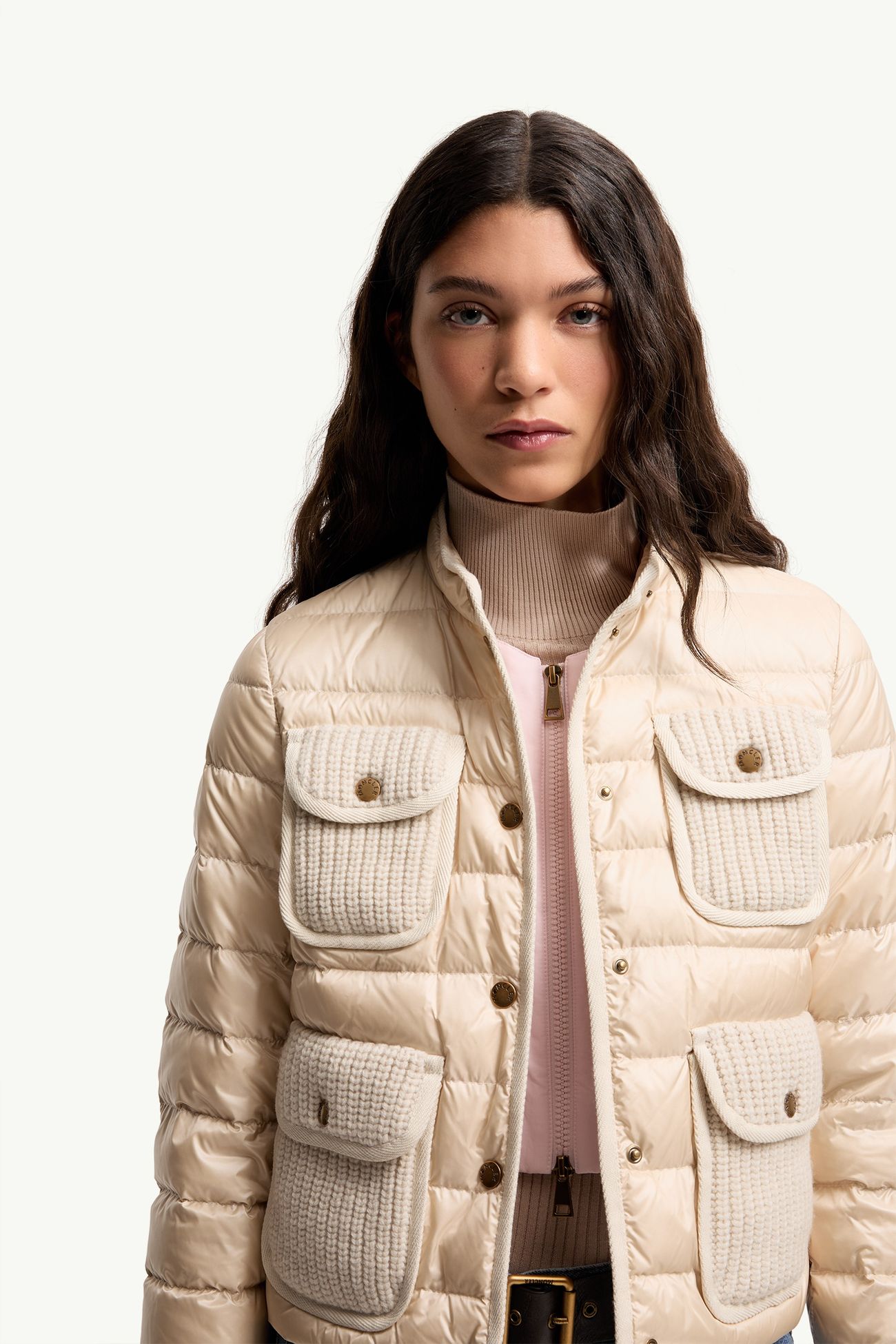Furet羊毛及羊絨飾邊短身羽絨外套 女士 淺米色 Moncler 5