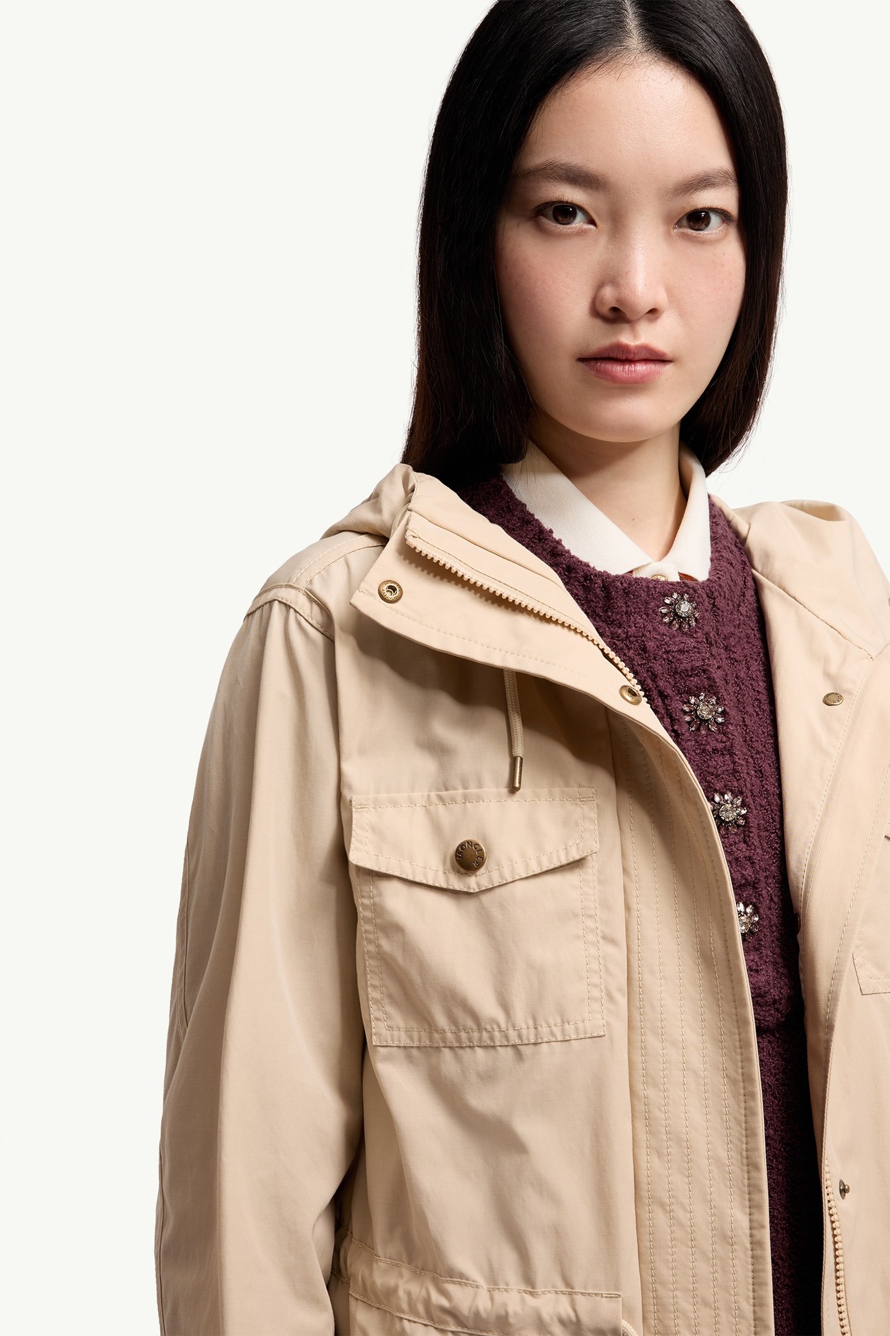 Parka con capucha de mezcla de algodón Serin Mujer Beige Claro Moncler 5