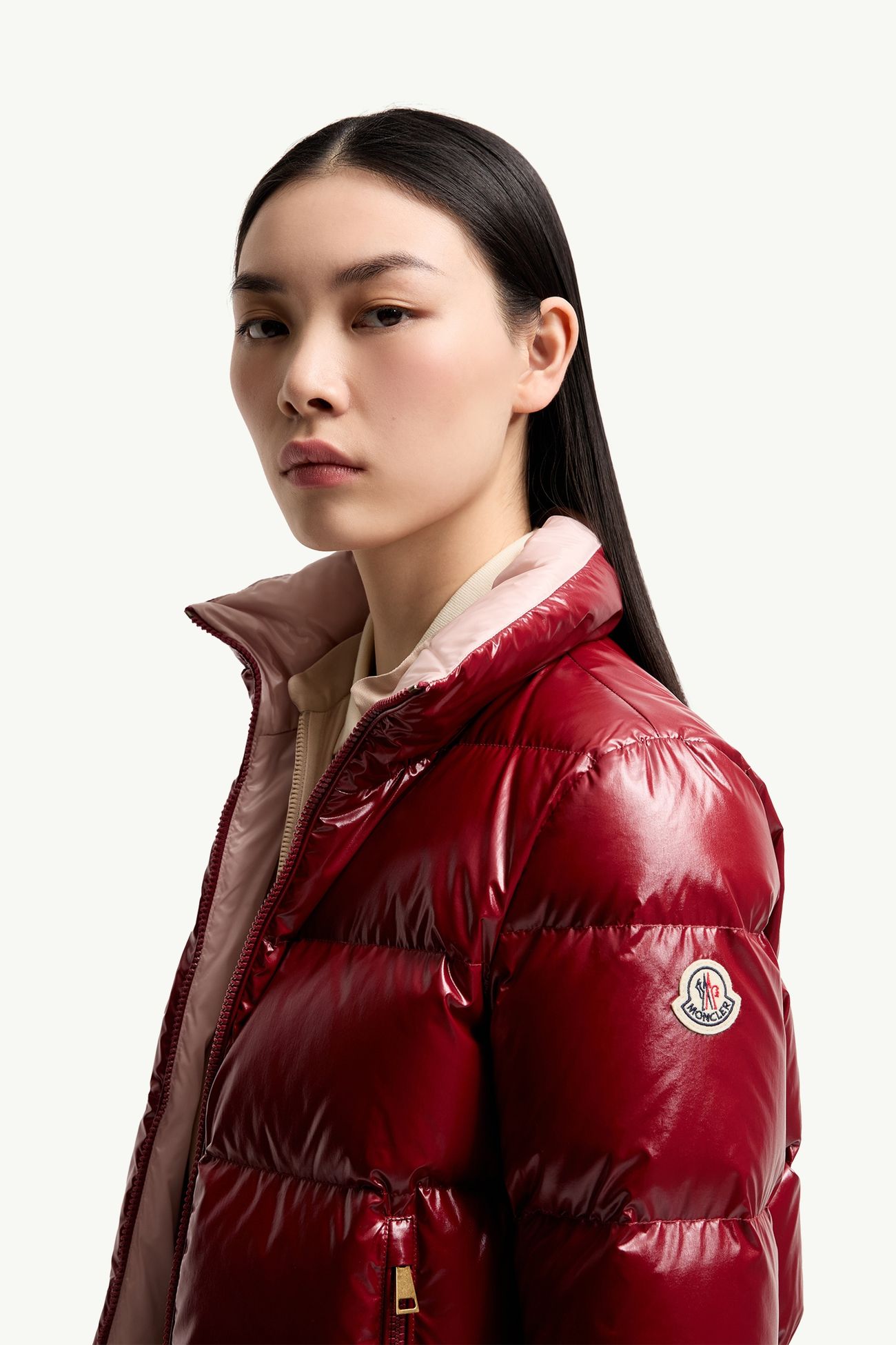 Niveole kurze Daunenjacke aus Nylon Damen Rubinrot Moncler 1