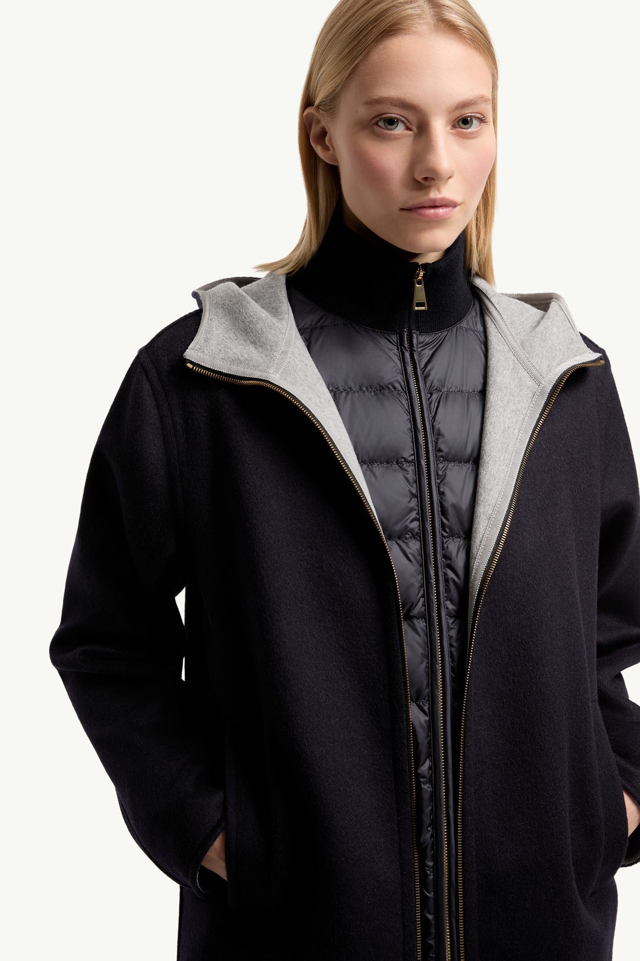 Plumífero de lana y cachemira con capucha 3 en 1 Hemiptere Mujer Azul marino Moncler 7