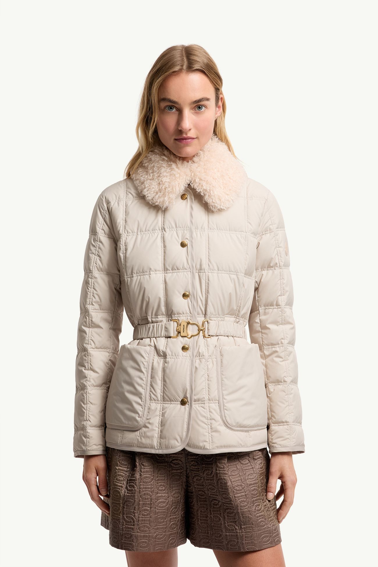 Plumífero corto con cinturón Cygnes Mujer Beige Claro Moncler 3